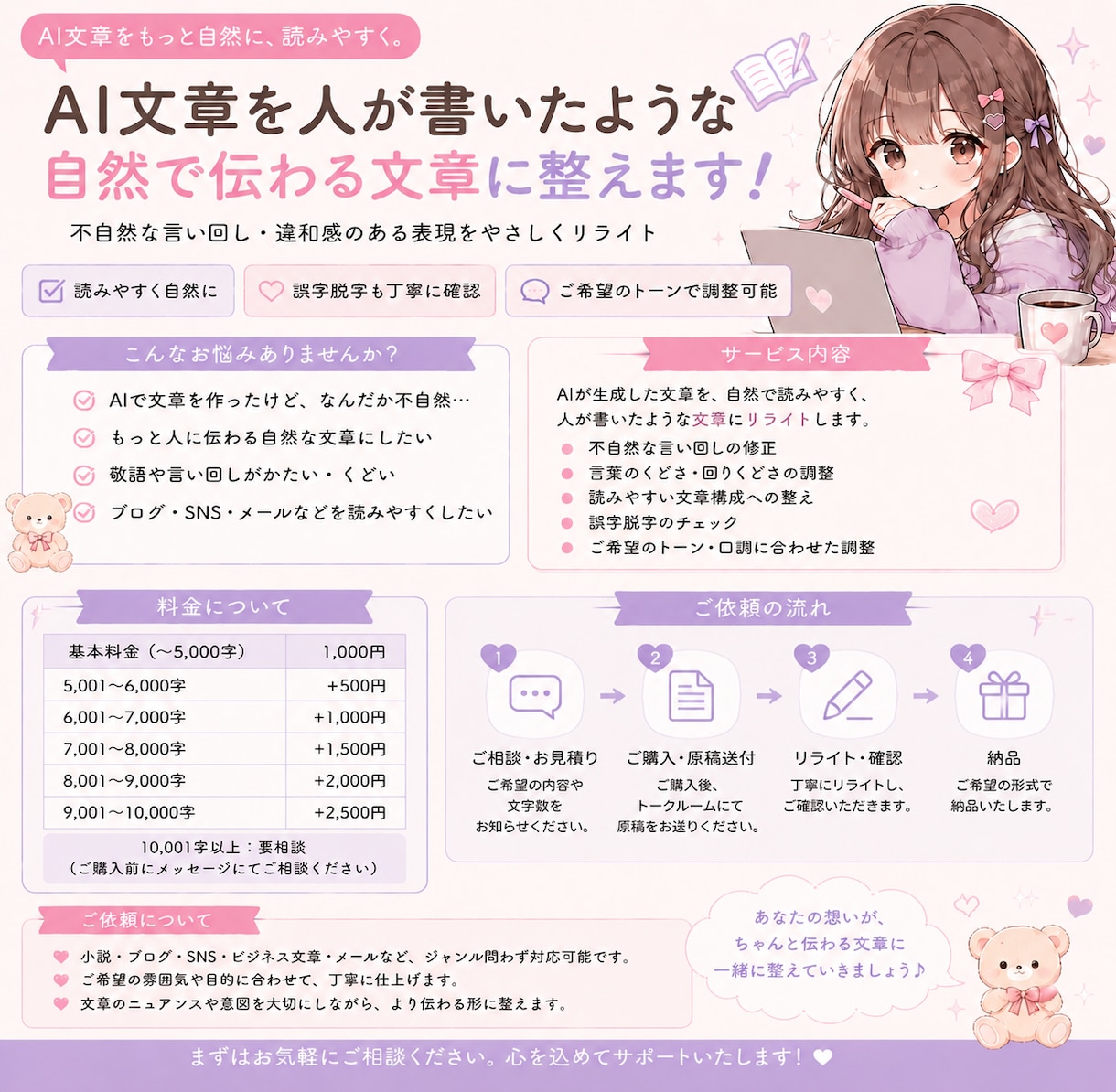 AI文章を自然で人らしい文章へ整えます 自然な表現で伝わる文章をお届けします イメージ1