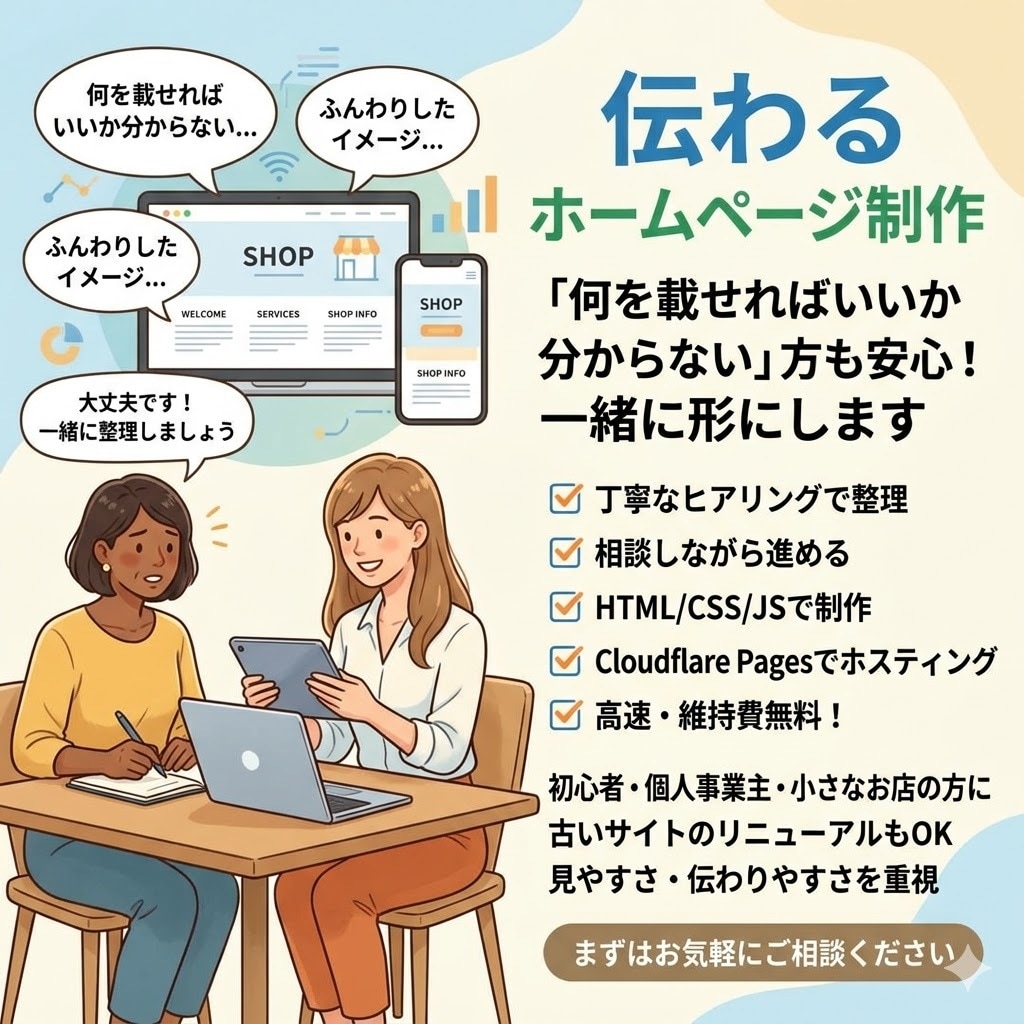 初めての方にも見やすいホームページを制作します はじめての制作も分かりやすく進行 イメージ1