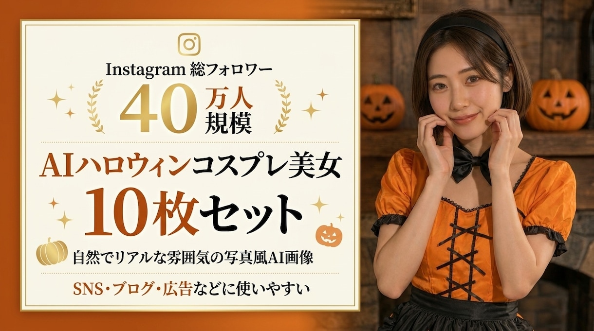 今流行りのAI美女ハロウィン画像を10枚作ります 総フォロワー40万人の運用経験を活かした旬のコスプレ10枚 イメージ1