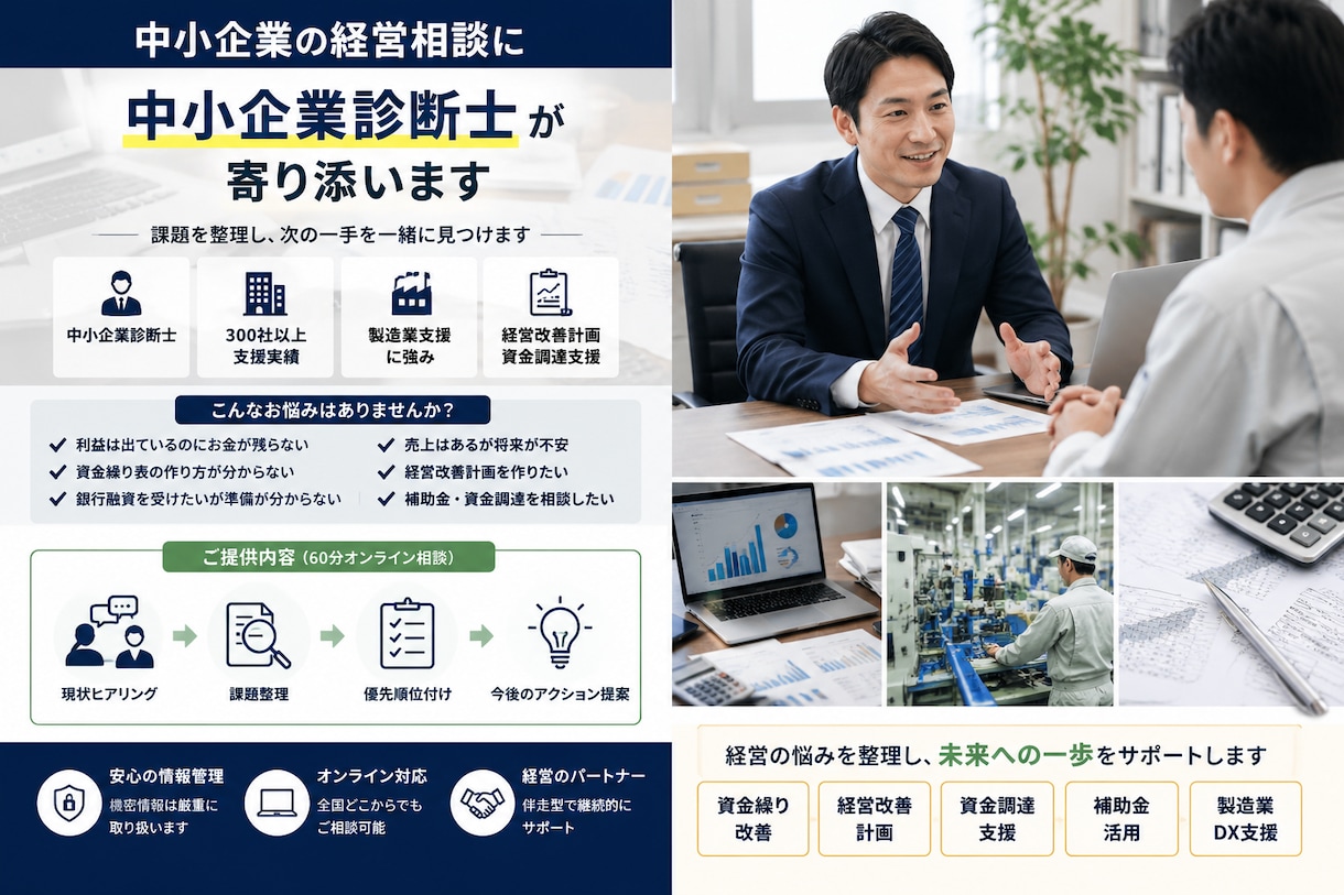 資金繰り改善の相談に乗ります 中小企業診断士が経営課題を整理して改善案を提案します イメージ1