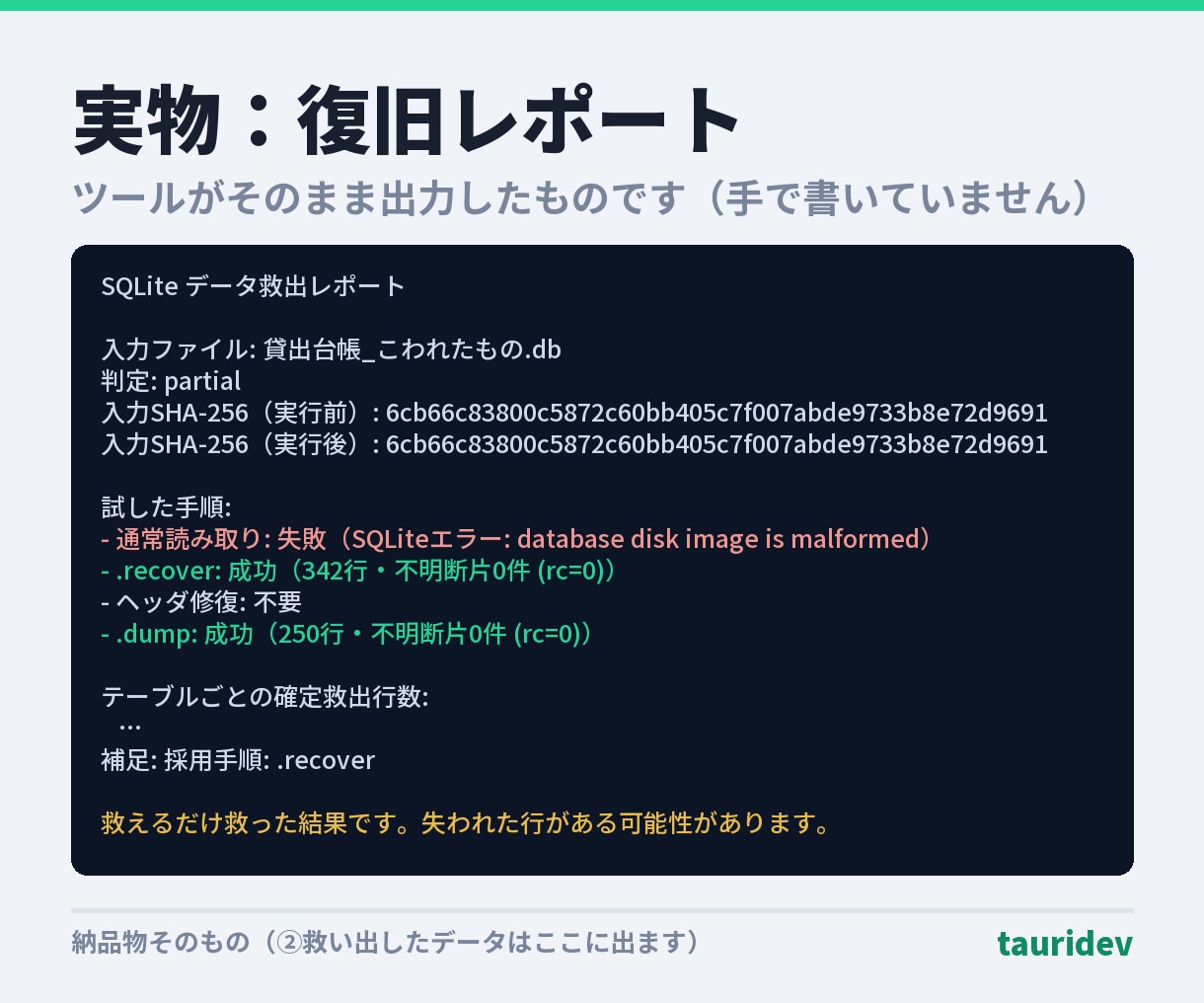 壊れたSQLiteのデータを救出します 開けない.dbから救えるだけ取り出します。作り話は混ぜません イメージ5