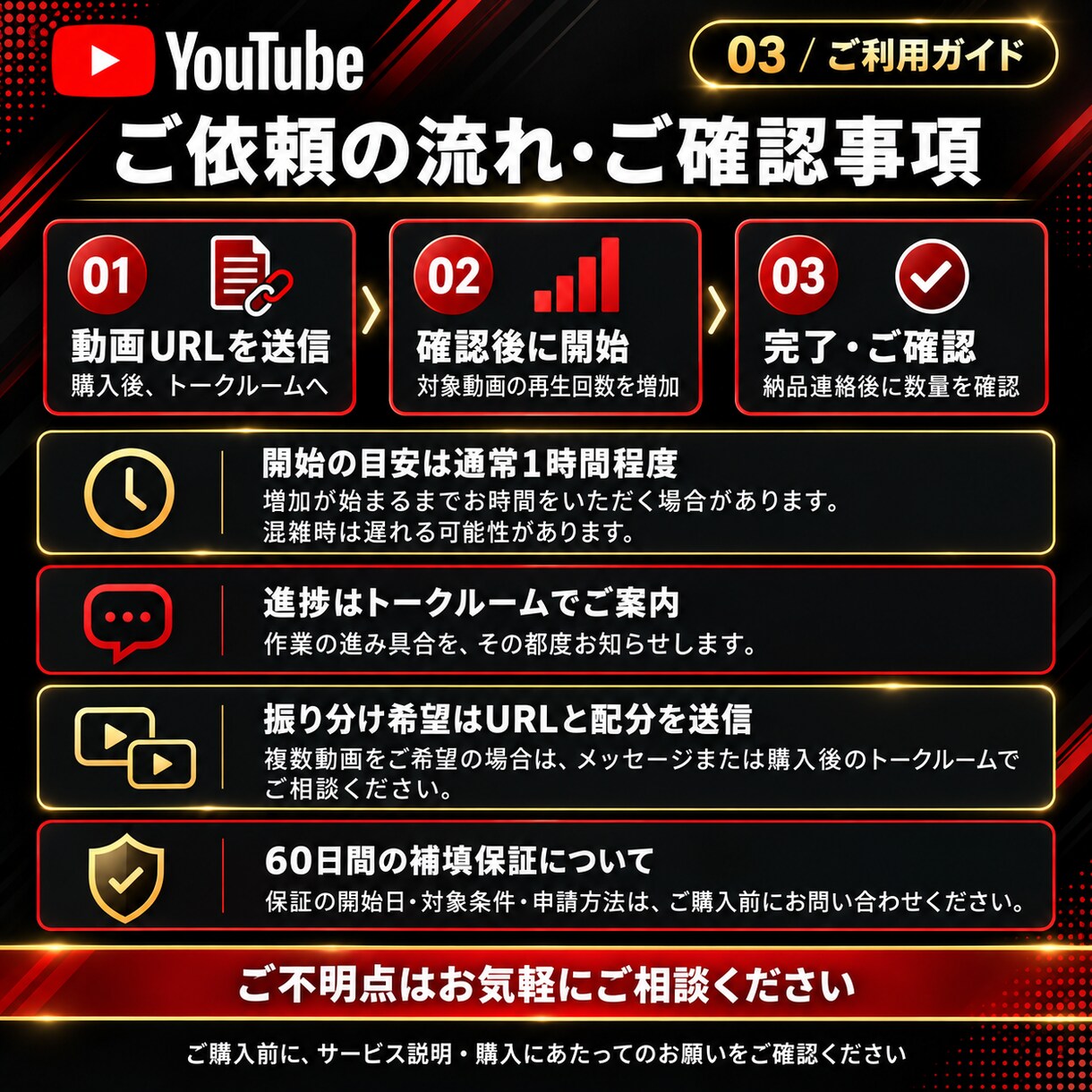 Youtubeの再生数を3,000回増やします おすすめ欄に載りやすく！安心の60日間の補填保証付きです。 イメージ3