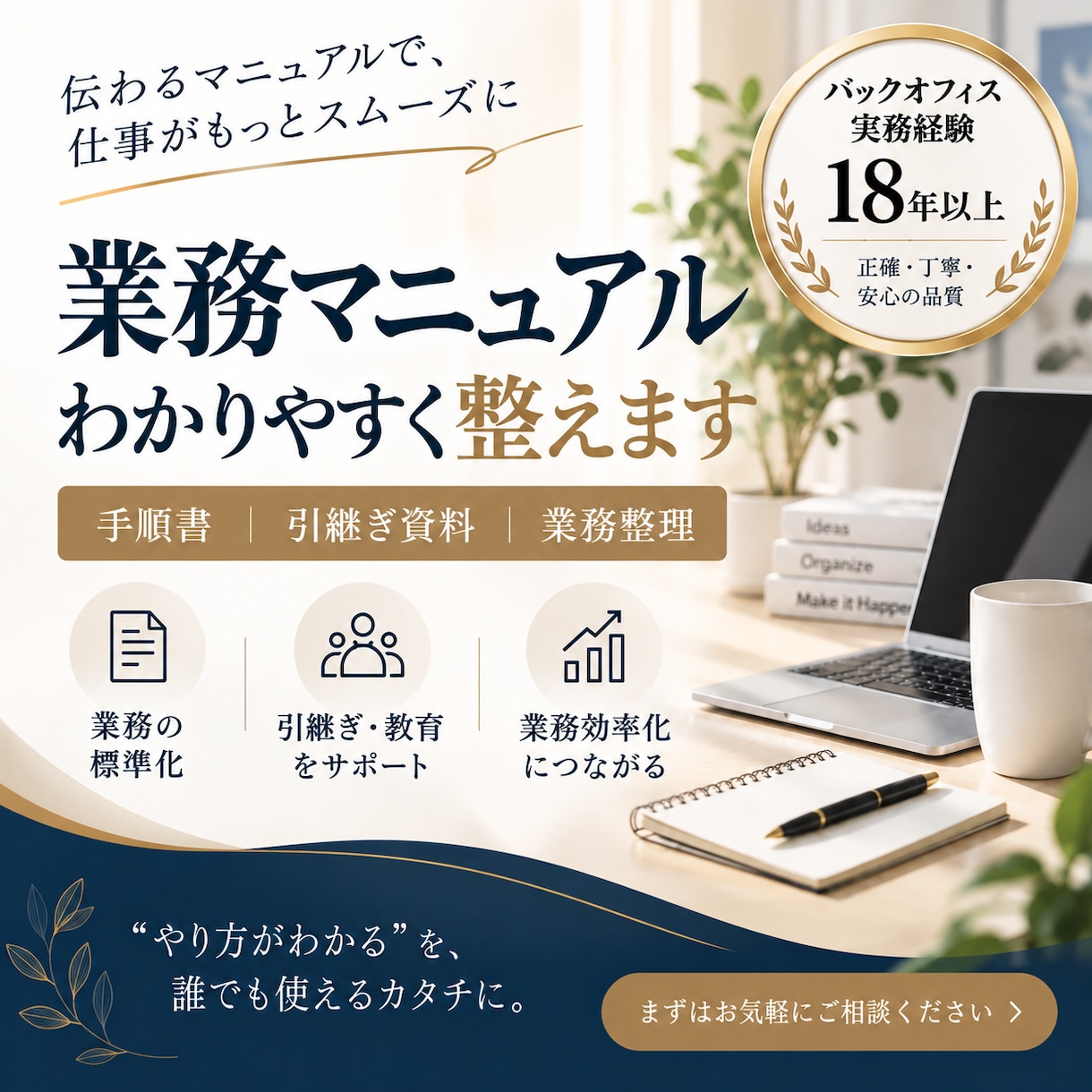 業務を整理してわかりやすいマニュアルを作成します 属人化した業務を、誰でも使いやすい形に整えます イメージ1