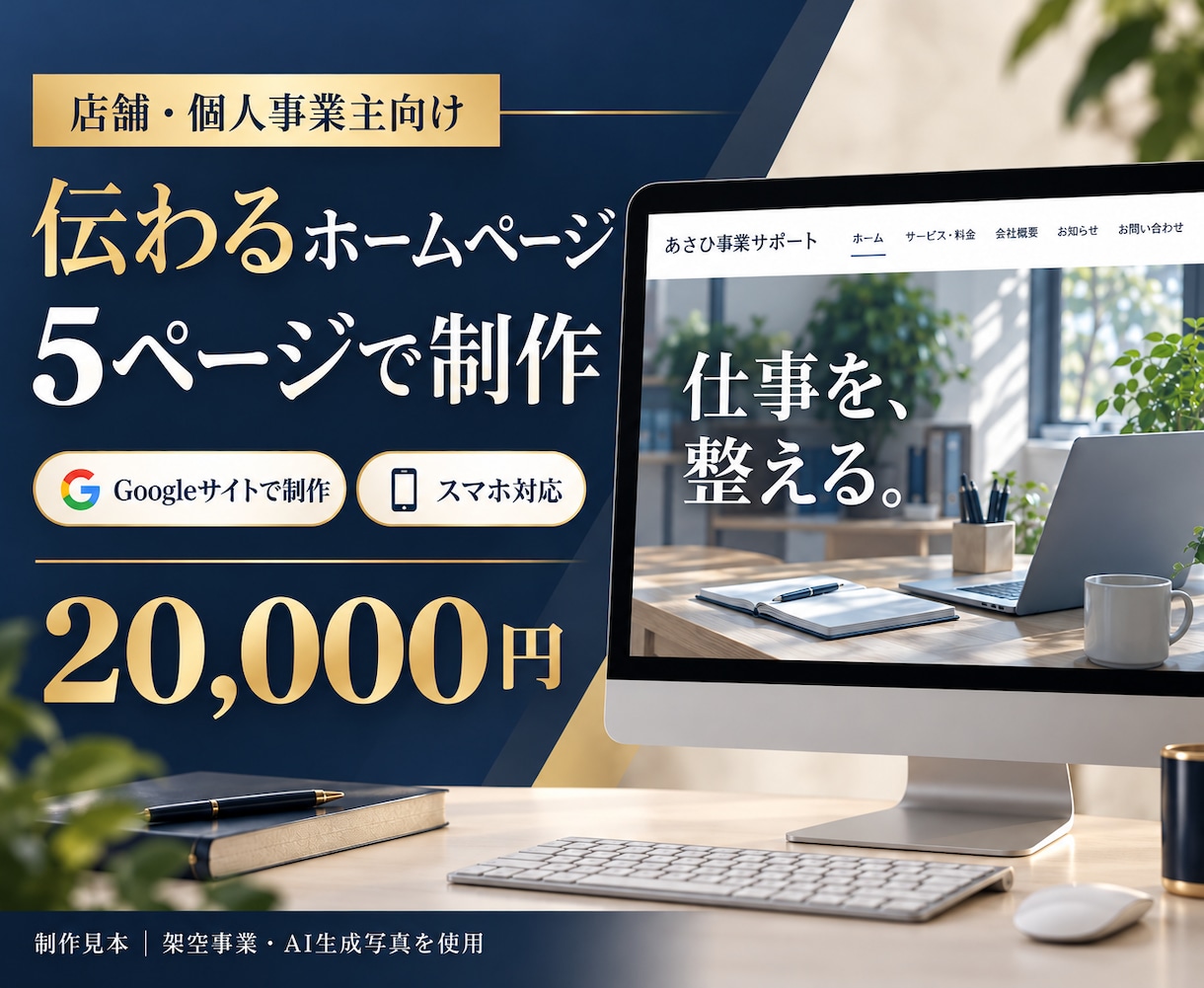 事業紹介ホームページを５ページで制作します Googleサイトで自分で更新／スマホ対応・５頁 イメージ1