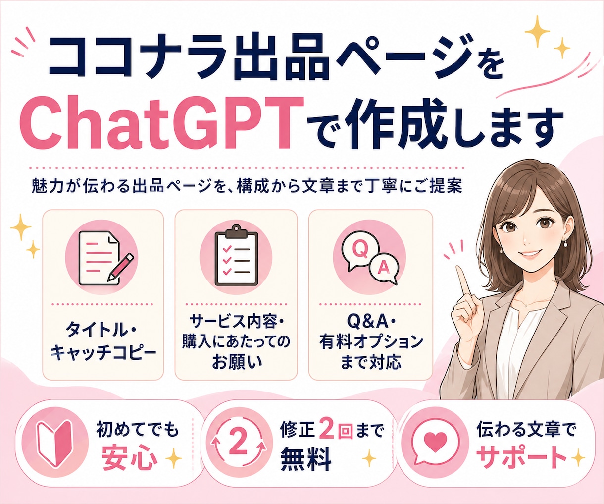 ココナラ出品ページをChatGPTで作成します 初めての出品でも安心。必要な文章をまとめて作成します イメージ1