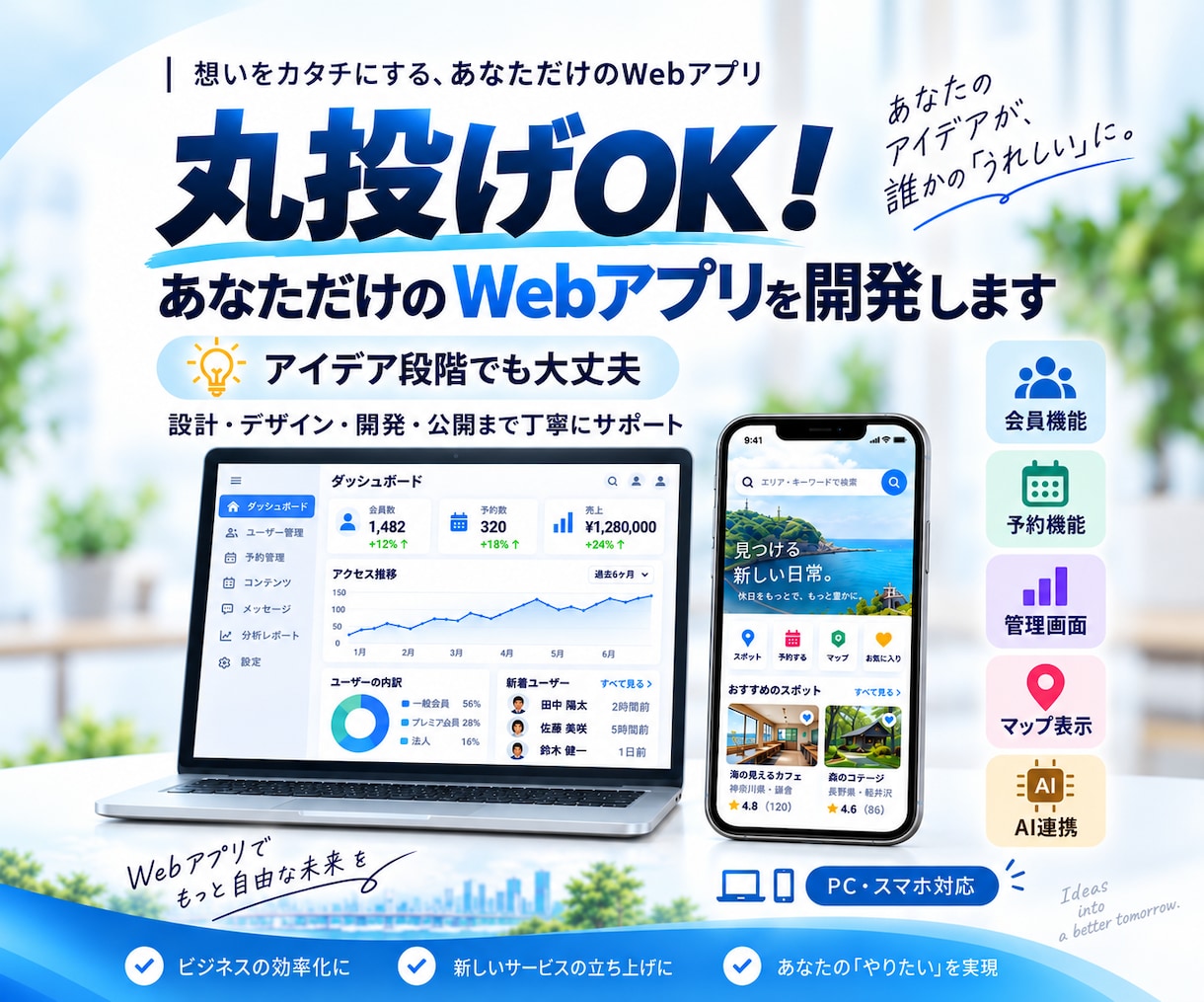丸投げOK！あなた専用のWebアプリを開発します ふわっとした構想から設計・デザイン・公開まで安心サポート！ イメージ1