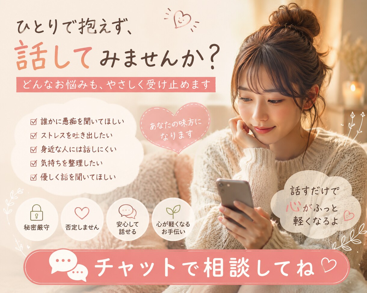 愚痴を聞いて心を軽くします 話すだけで心が少し軽くなるお手伝い イメージ1