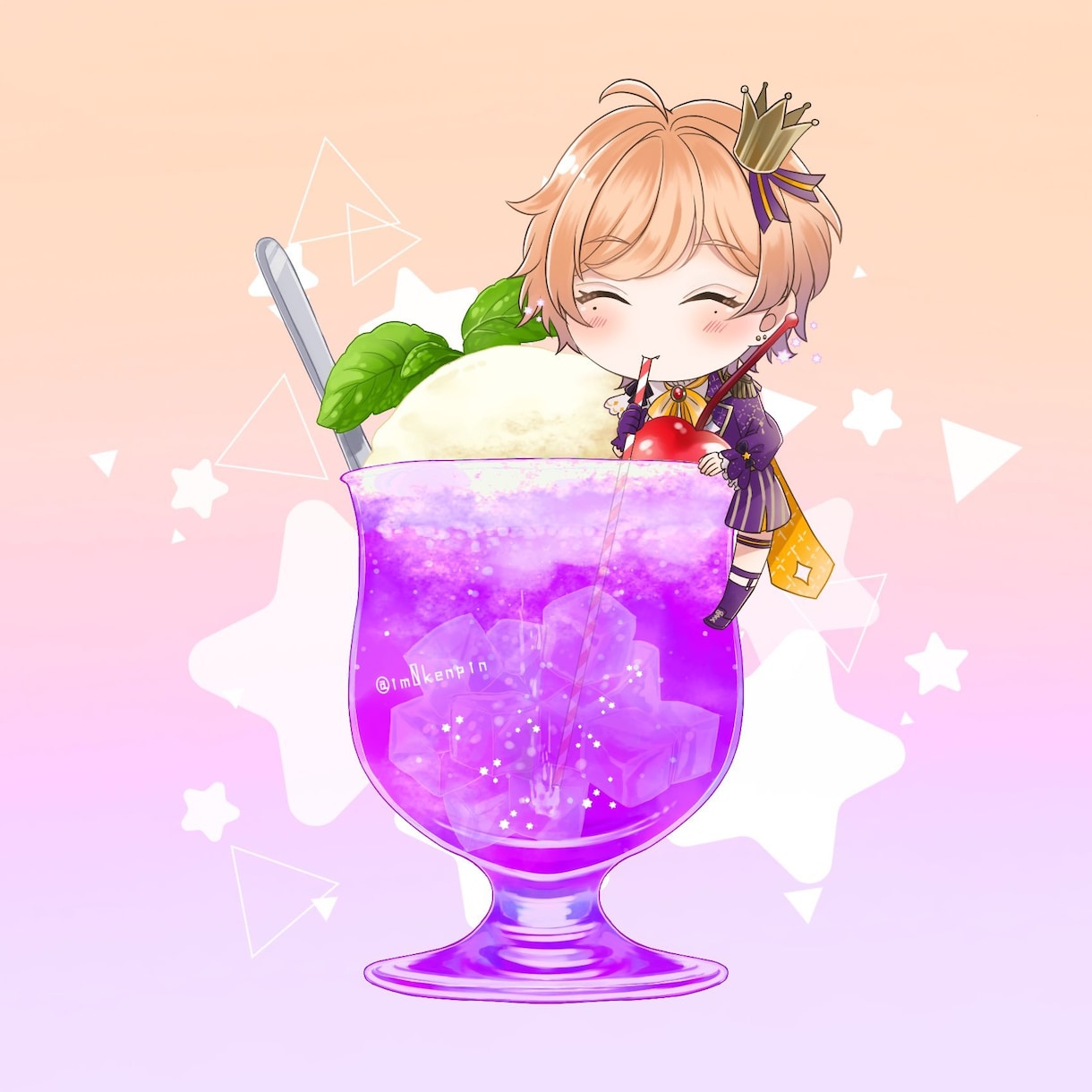 量産イラスト:クリームソーダを飲むイラスト描きます グッズにもオススメ！クリームソーダを飲む可愛いSDイラスト イメージ4
