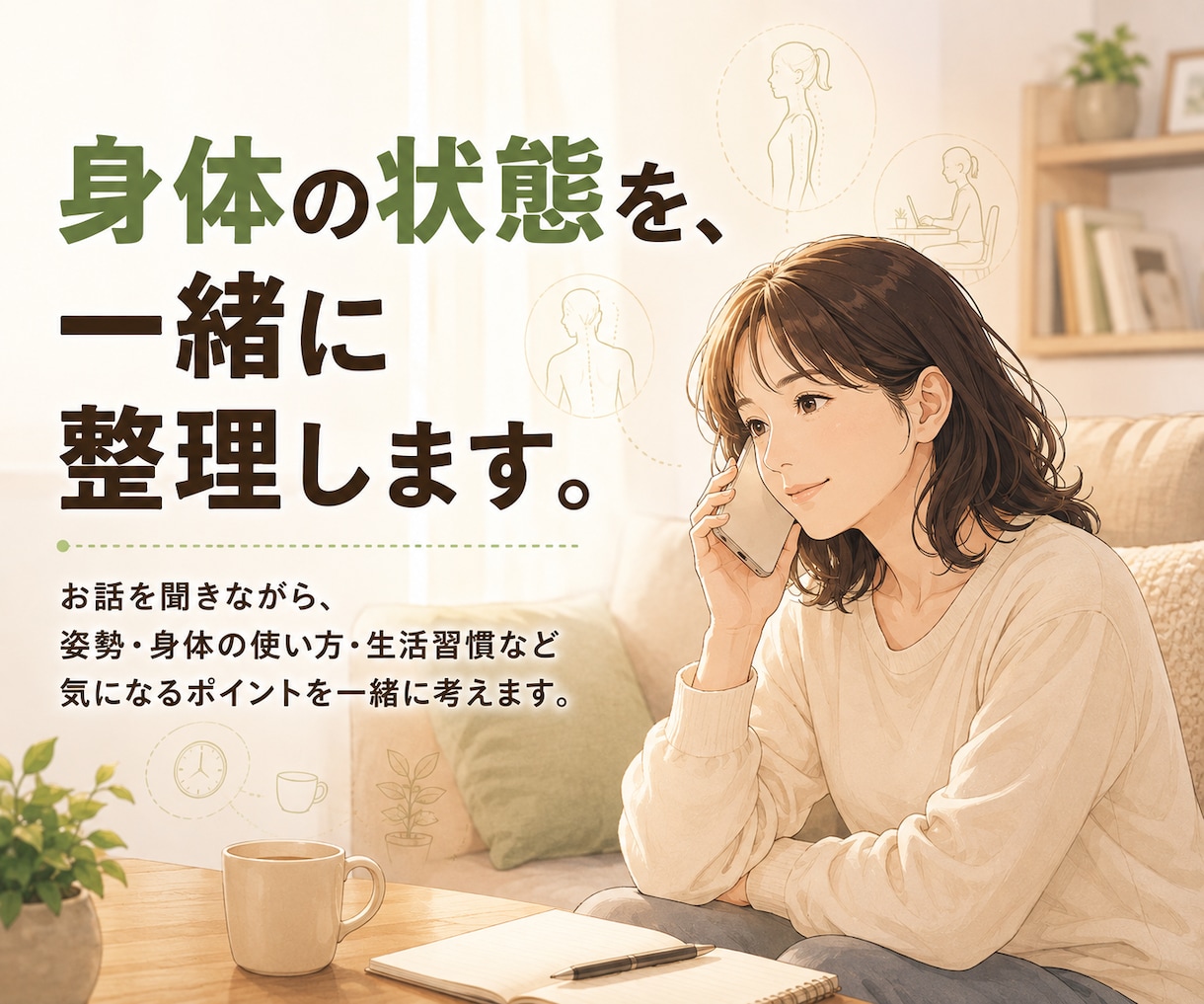 現役整体師が首こり・肩こりを電話でサポートします 首肩がつらい夜に。自宅でできるセルフケアを一緒に イメージ5