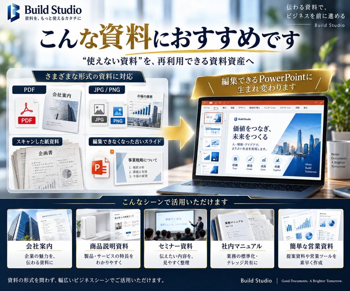 PDF・画像を編集できるパワポに再現します 修正できない資料を、文字・図形まで編集可なパワポへ変換します イメージ4