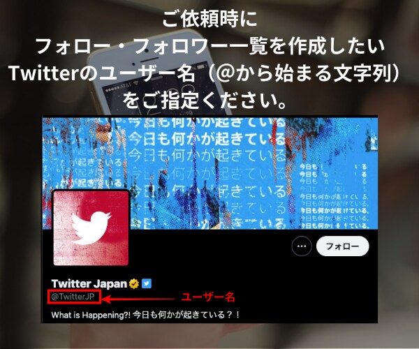 ツイッター｜フォロー・フォロワーリスト取得します 最短当日納品｜自分・他人どちらのアカウントにも対応可能 イメージ6