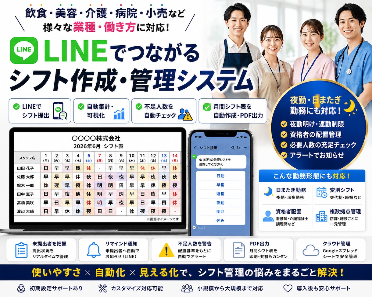 LINEで提出できるシフト管理システムを構築します ～店長のシフト回収・作成業務をもっとラクに～ イメージ1