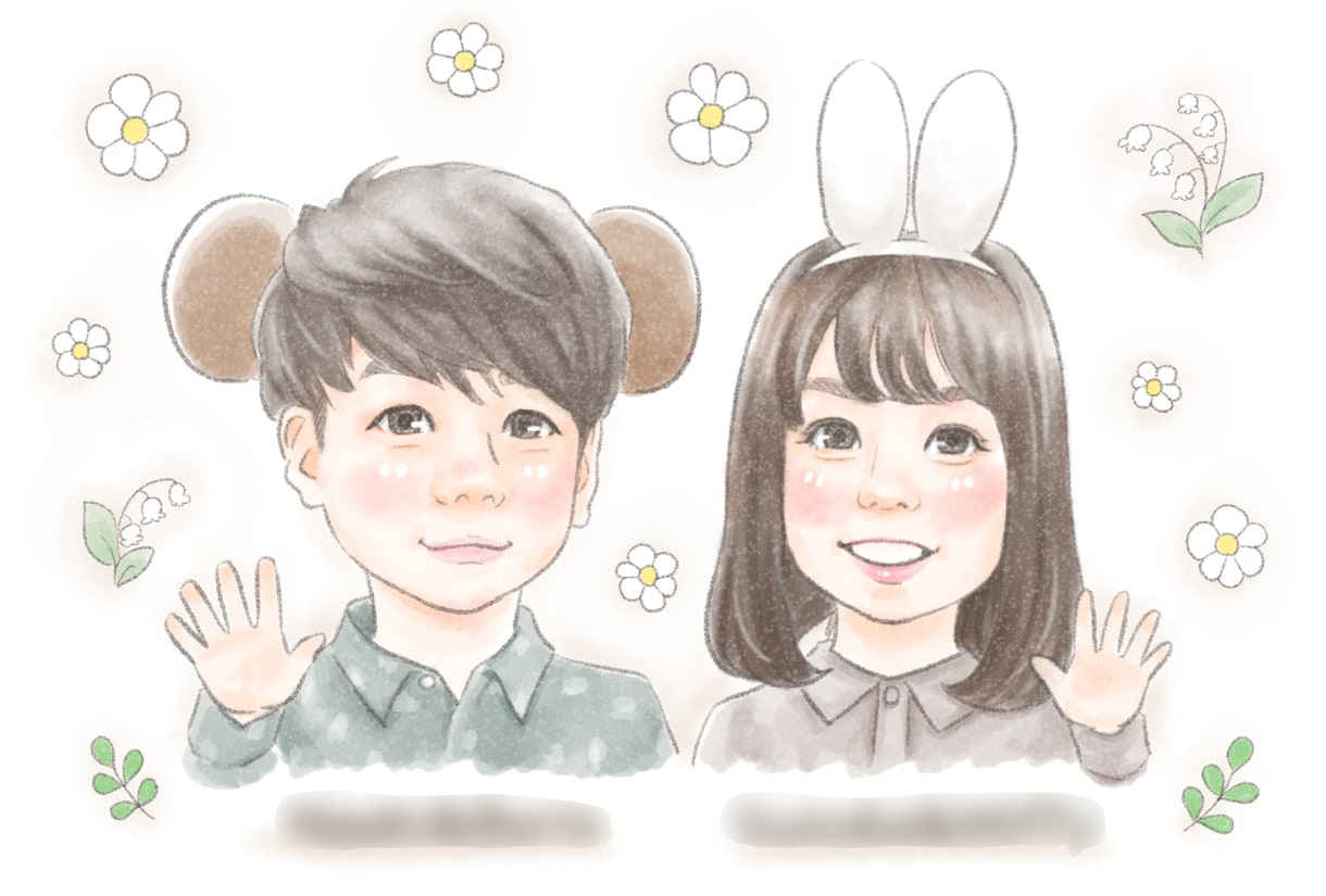 ふんわり可愛い♡水彩風デジタル似顔絵描きます 優しく明るい！お誕生日やウェディングにどうぞ イメージ7