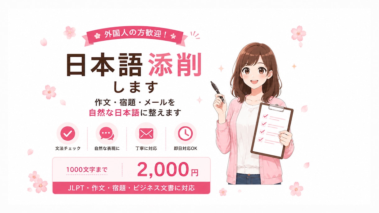 日本語添削｜自然で伝わる文章へ丁寧に整えます 外国人歓迎｜日本語添削を丁寧に行います イメージ1