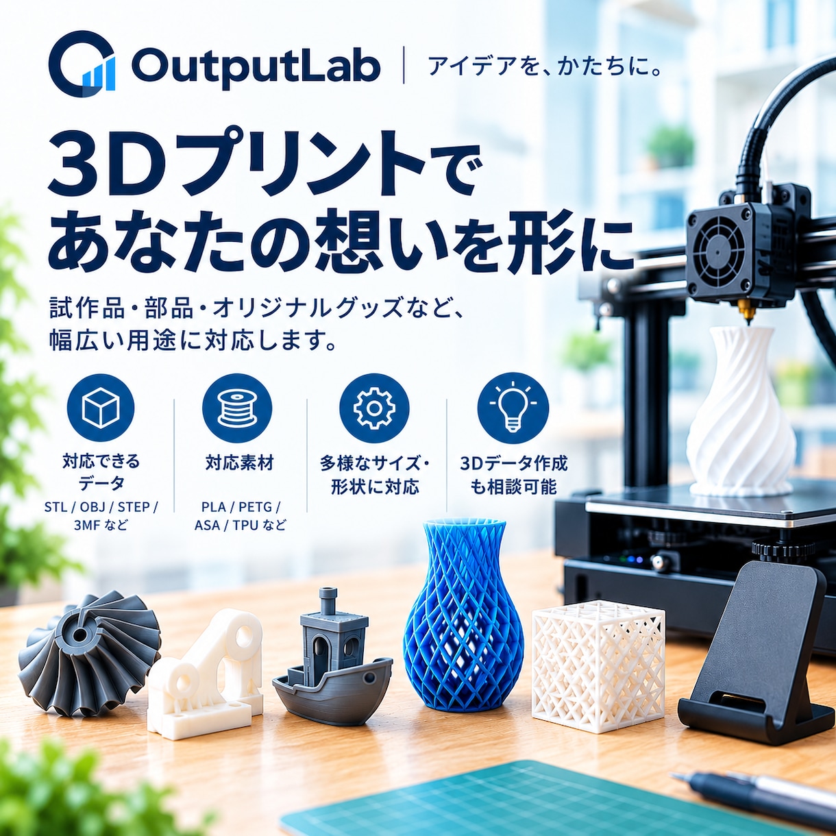 樹脂材料博士が3Dプリント代行します 知識ゼロでもOK！ ASAやTPUも対応、データ作成も可能 イメージ1
