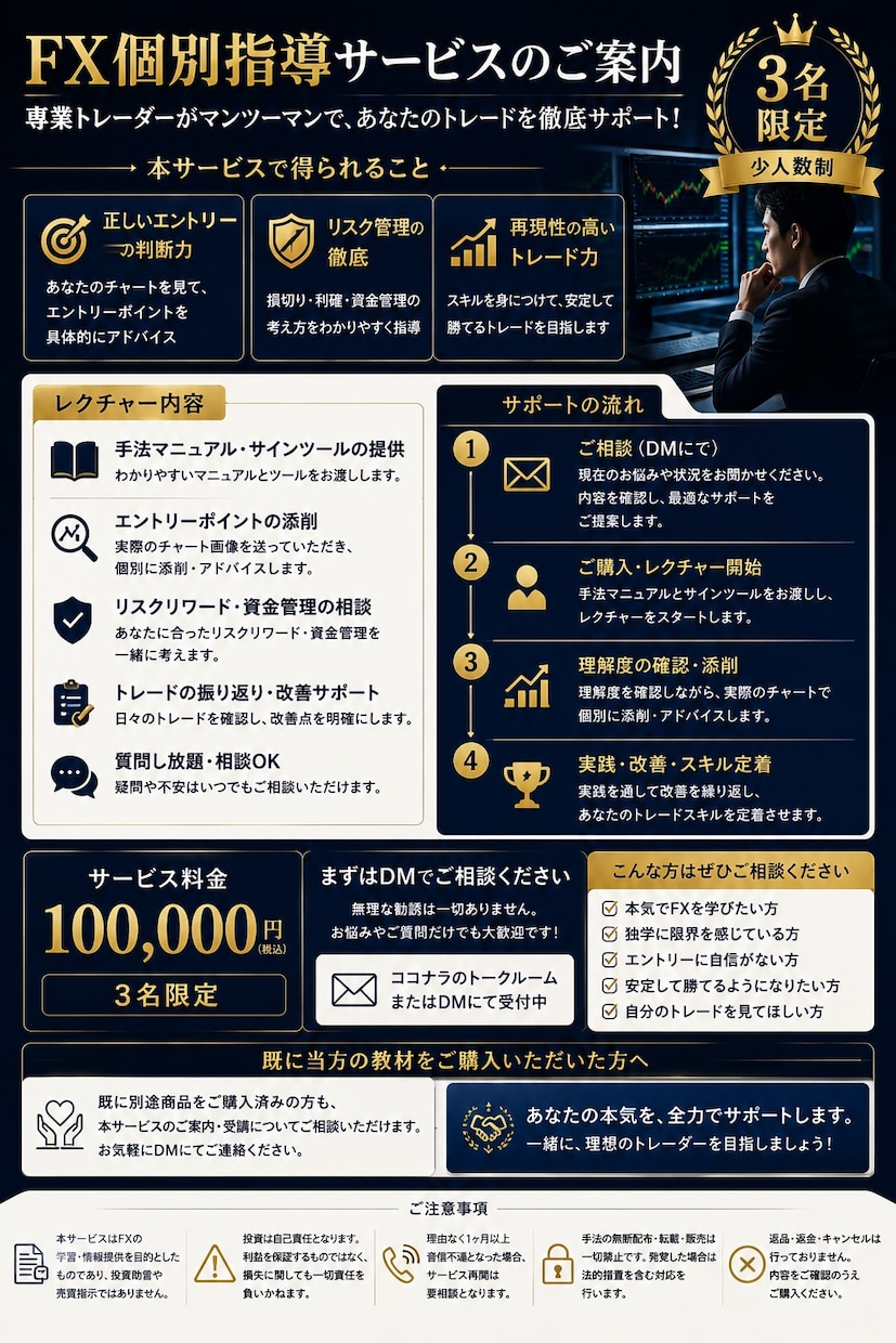 3名限定でFXを個別指導します 基本1週間｜教材・サインツール付きの個別レクチャー イメージ3