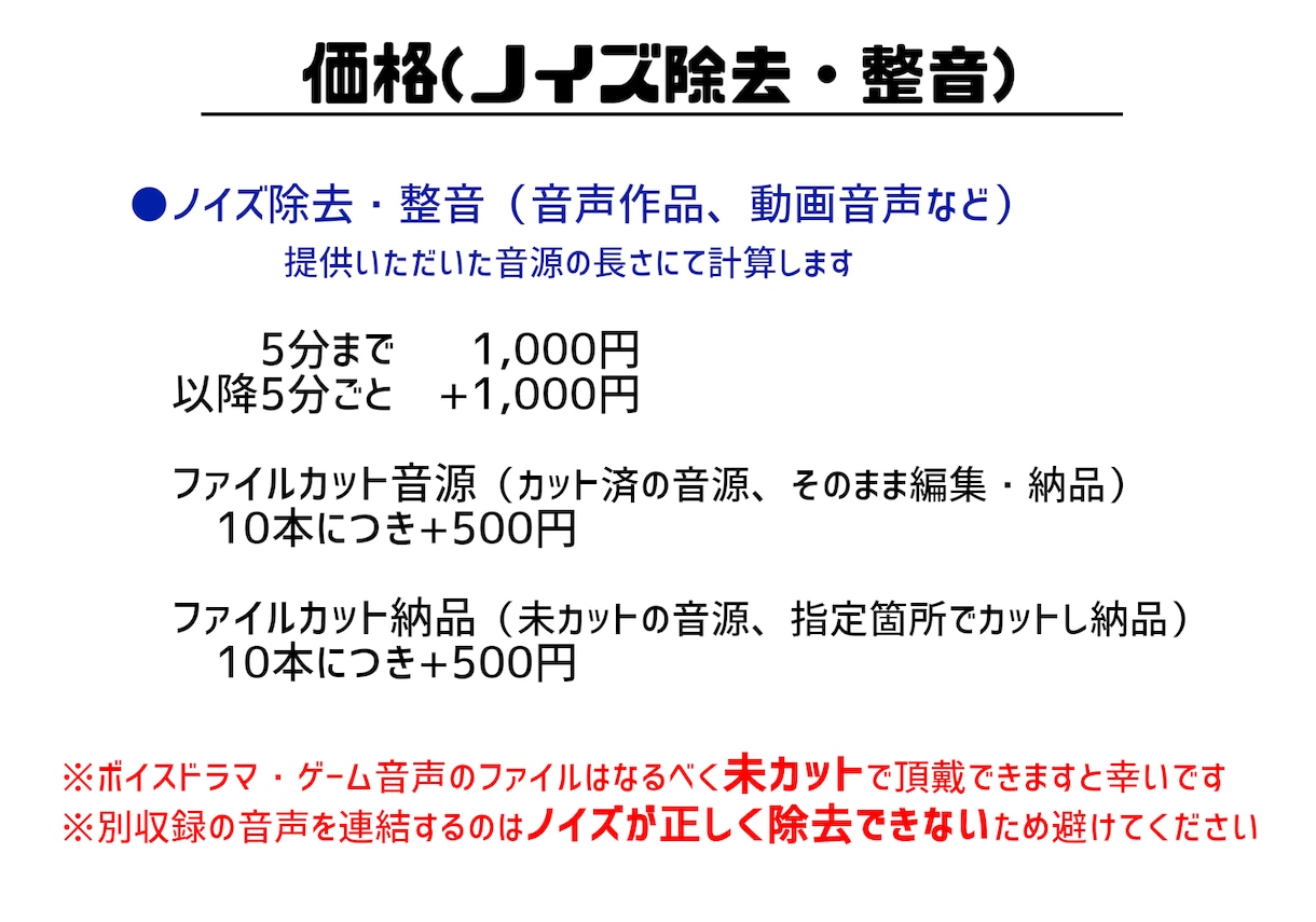 音声のノイズ除去をお受けします ナレーション実績100件！声のノイズ除去はお任せください！ イメージ1