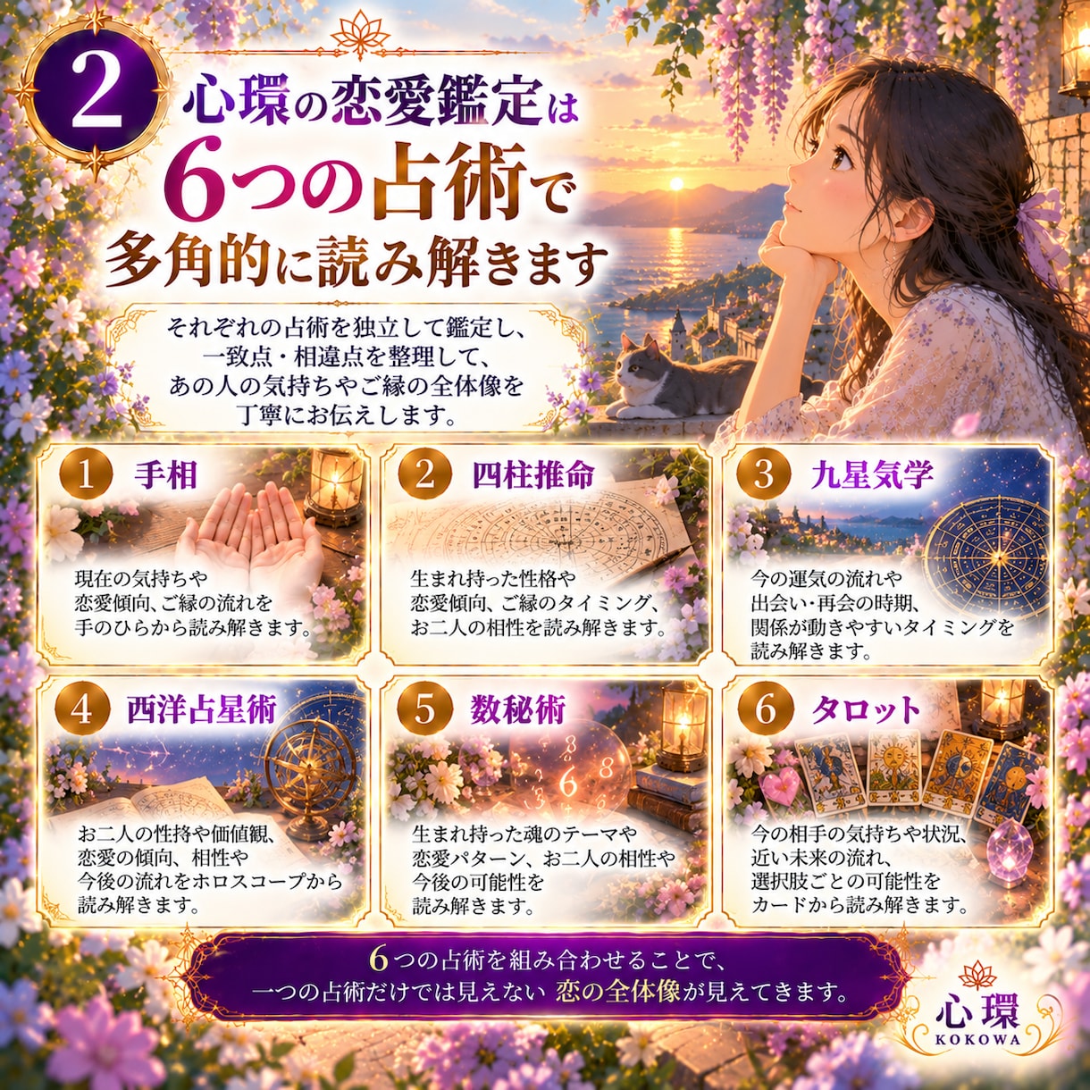 あの人の気持ちと二人の未来を6占術で鑑定します 片思い・復縁・音信不通の未来を丁寧に読み解きます イメージ2