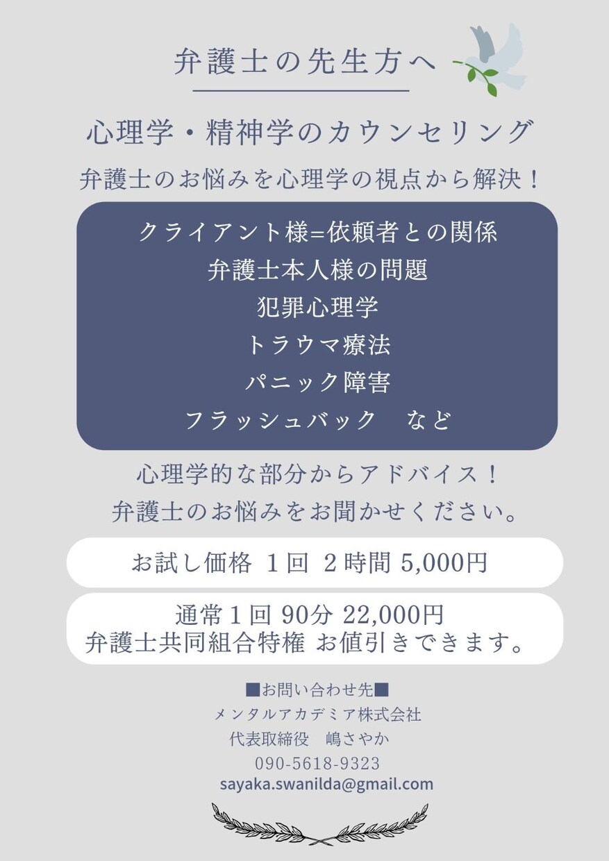 弁護士の悩みを解決、カウンセリングします 弁護士のお悩みを心理学の視点から解決 イメージ1