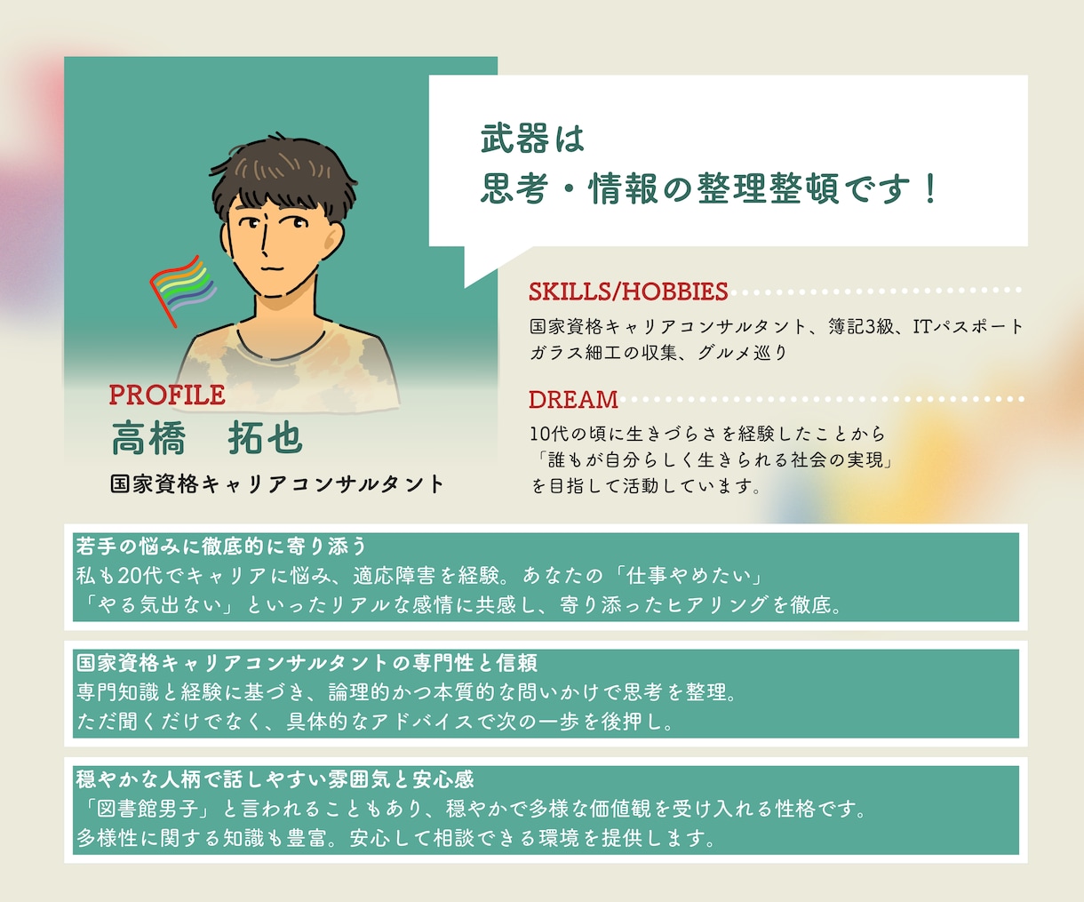若手の自己理解&キャリアプラン構築サポートをします 国家資格キャリアコンサルタントがあなたのキャリアに光を! イメージ1