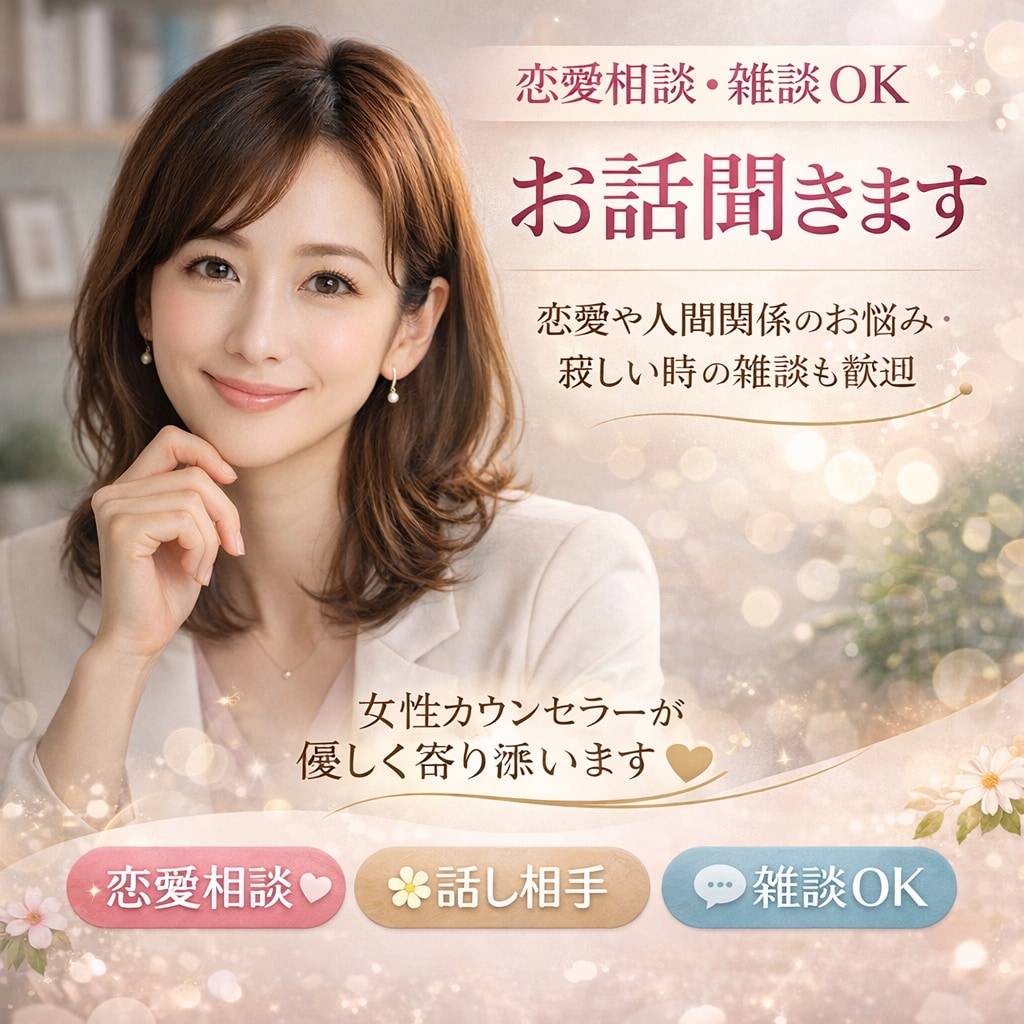 恋愛相談・雑談OK｜女性が優しくお話聞きます 数分〜何時間でもOK！雑談も◎ イメージ1