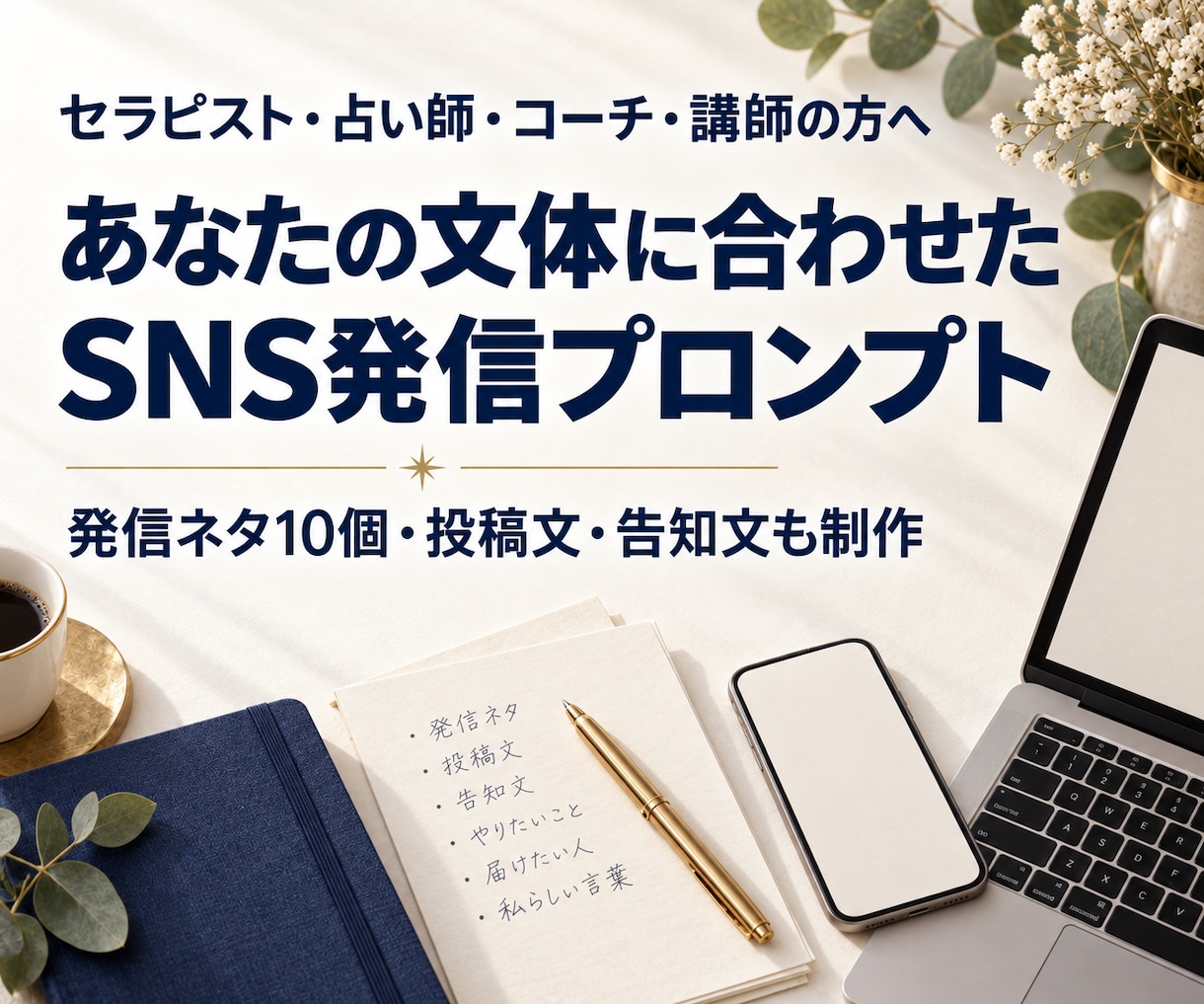 あなたの言葉で伝わる発信の型を作ります 発信ネタ10個+投稿文+プロンプトで世界観のまま迷わず書ける イメージ1