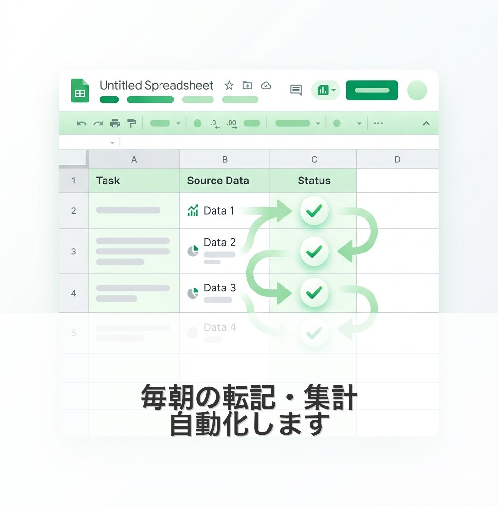 毎朝の転記・集計をGASで自動化します 手作業ゼロ！スプシの面倒な繰り返しを仕組みで解決 イメージ1