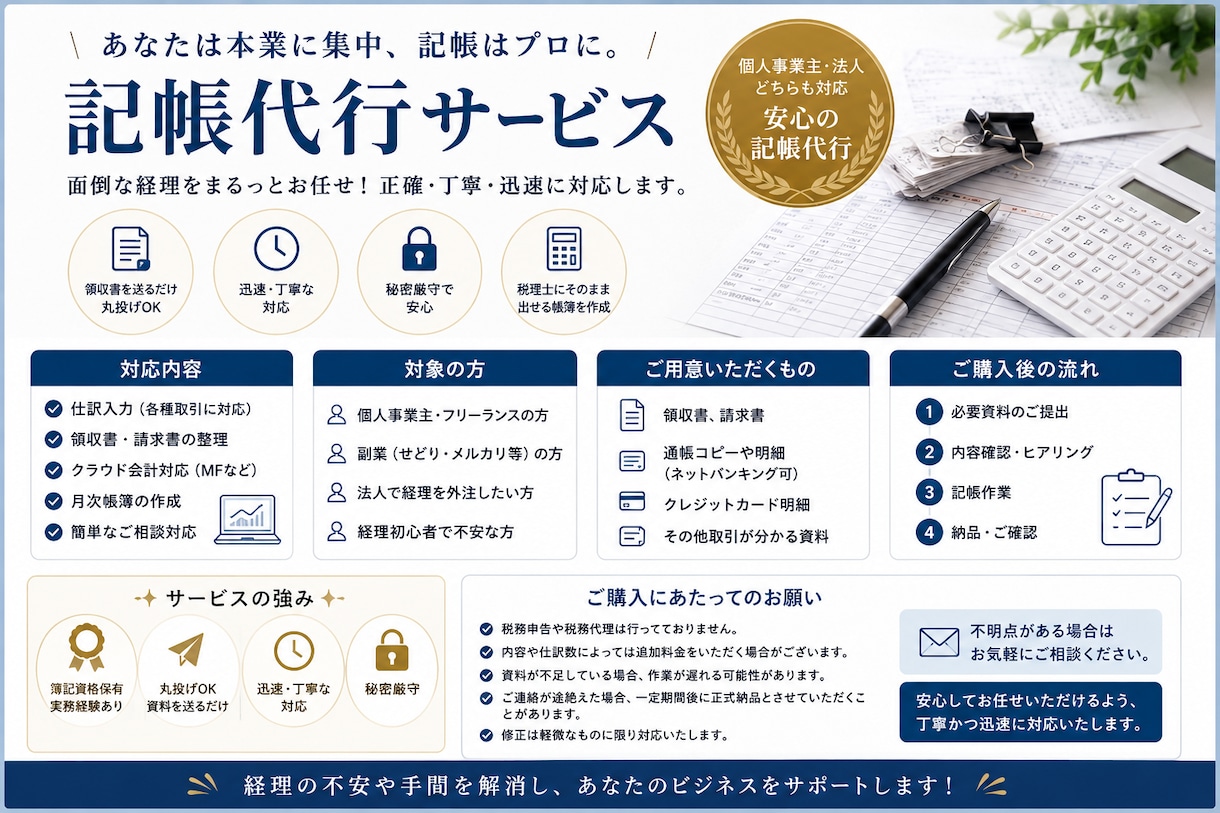丸投げOK！個人事業主・法人の記帳代行します 面倒な経理、全部お任せください イメージ1