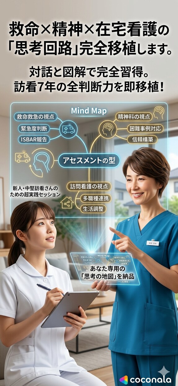 救命×精神×在宅看護の「思考回路」完全移植します 急変も困難事例も解決。訪看7年の全判断力を即移植！ イメージ1