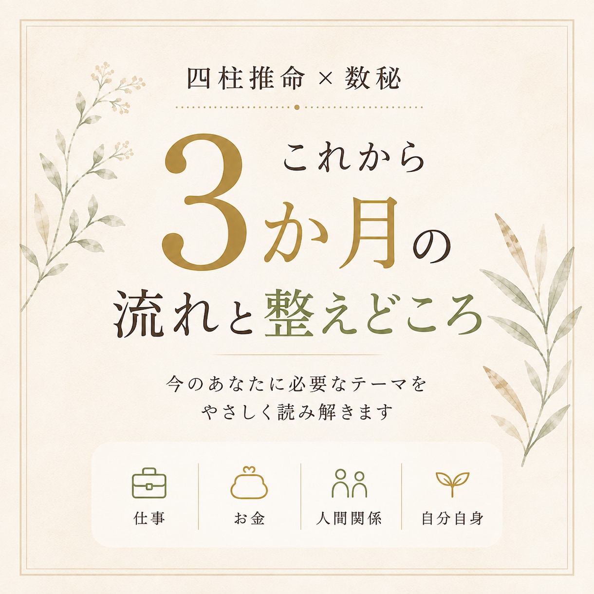 これから3か月の運勢と過ごし方を丁寧に読み解きます 四柱推命×数秘で今やること・急がなくていいことを整理 イメージ1
