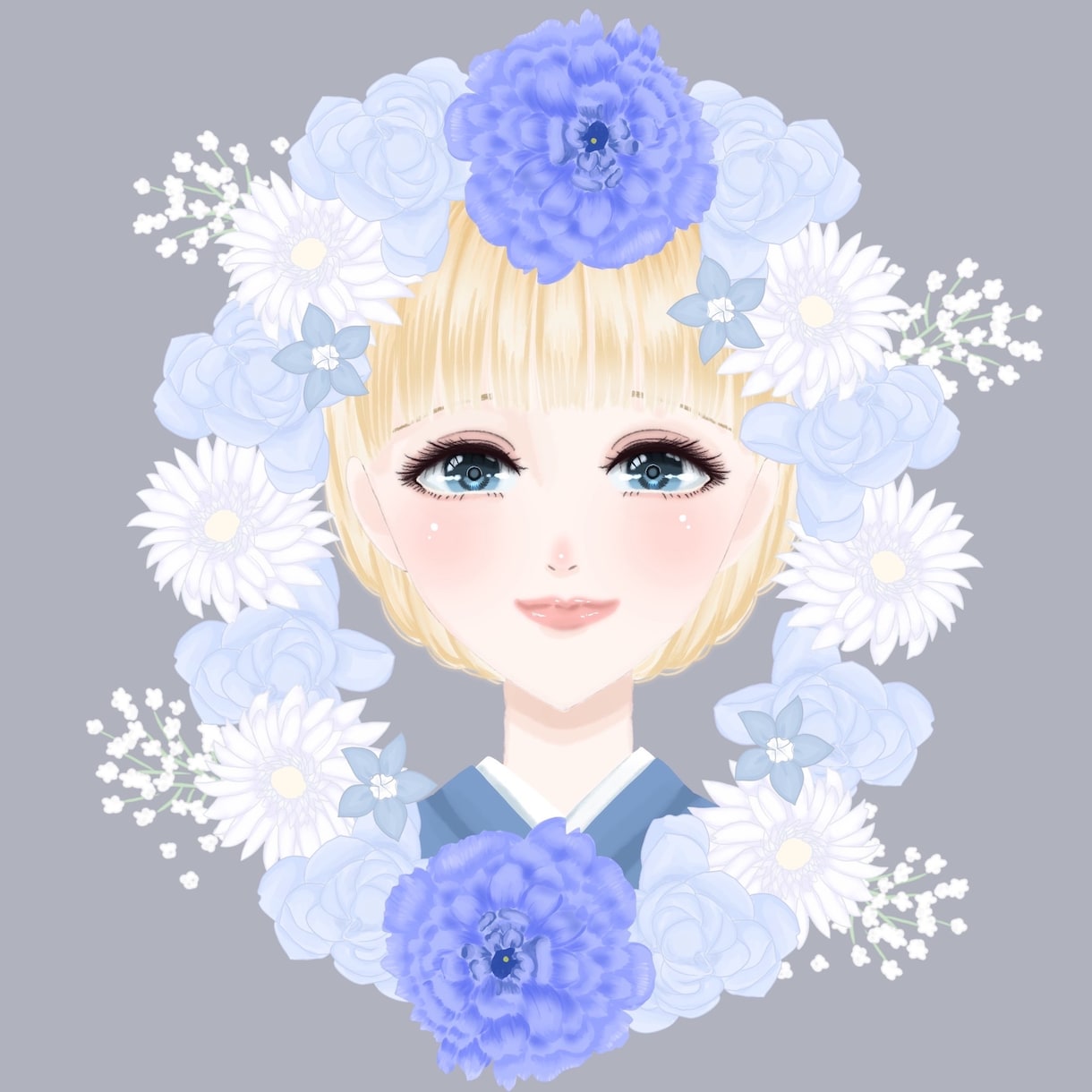 花フレーム女性アイコン制作｜SNS用描きます お好きなカラーで作る、花に囲まれた可愛いSNSアイコン イメージ2