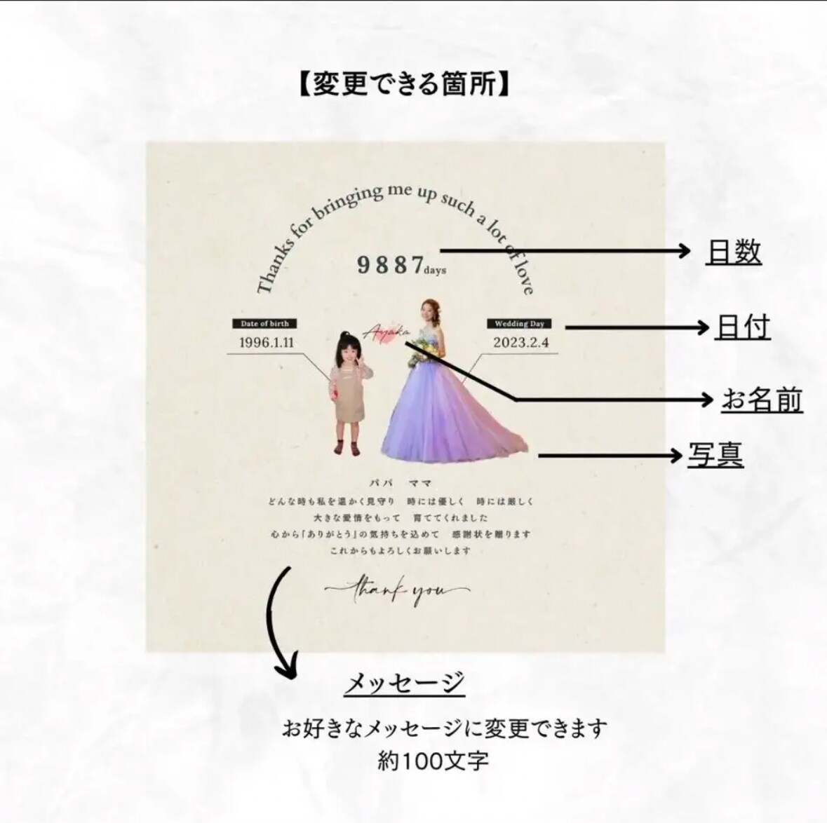 キャンバスタイプの子育て感謝状作ります 厚さ36mm/キャンバスタイプ イメージ5