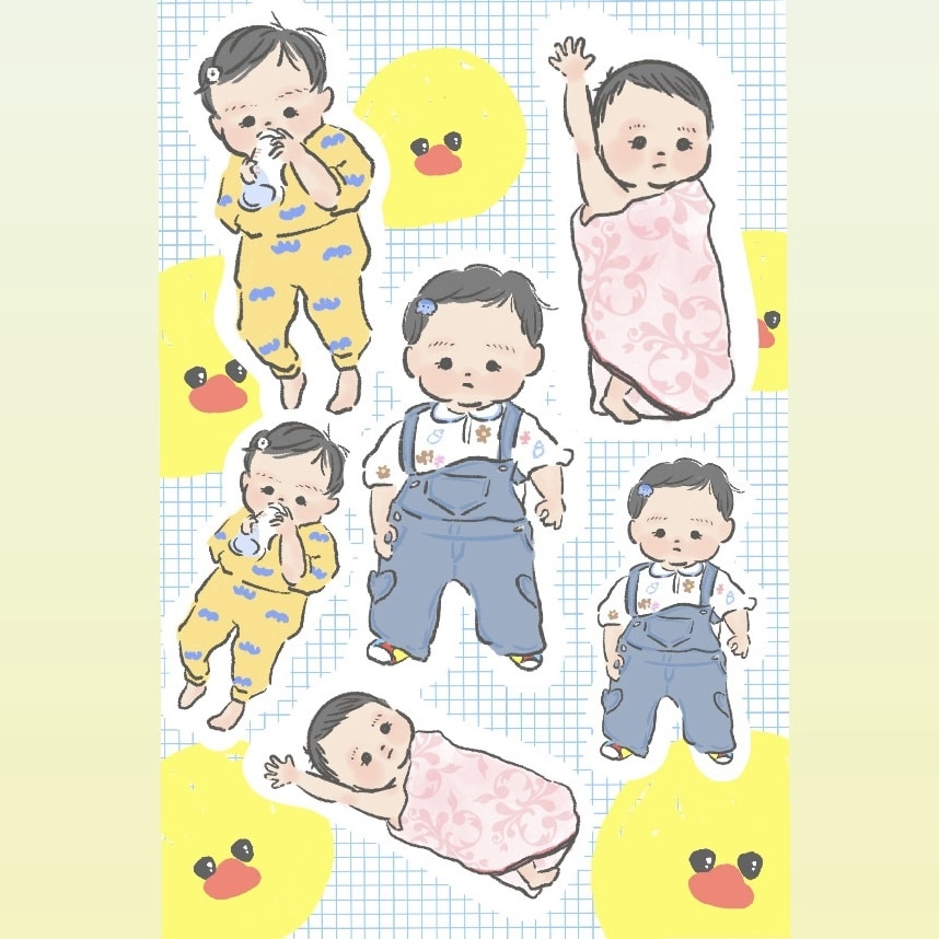 お子さまの今の姿をイラストで残します お気に入り３カットをシールのように並べたイラスト！ イメージ1