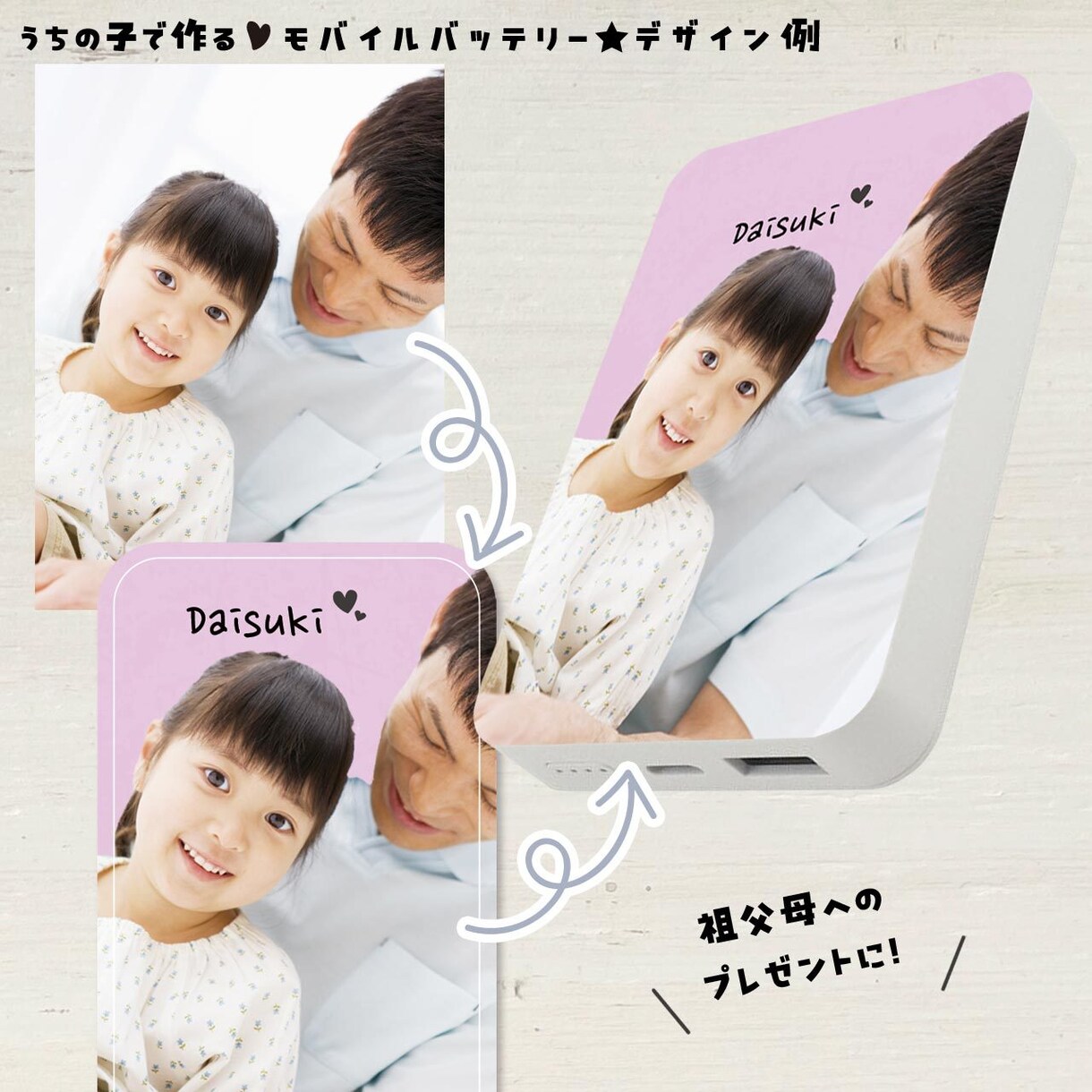 子供やペットの写真でモバイルバッテリーを制作します 父の日に！災害時用･仕事用に！ イメージ2
