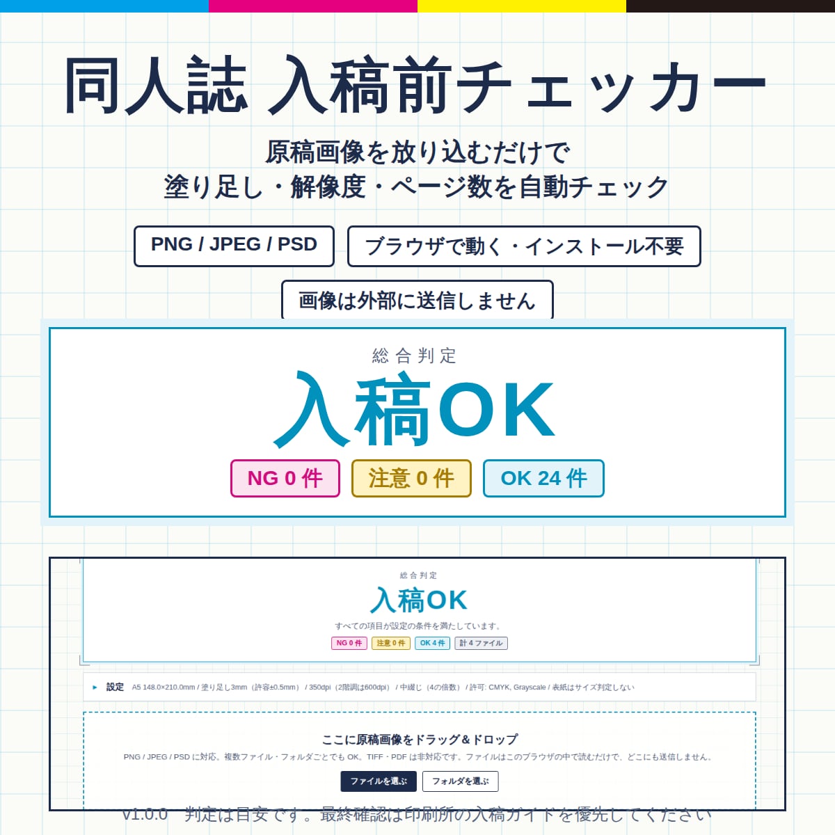 同人誌原稿の塗り足し・解像度・サイズを確認します 印刷所に戻される前に。塗り足し不足・RGB・連番抜けを発見 イメージ1