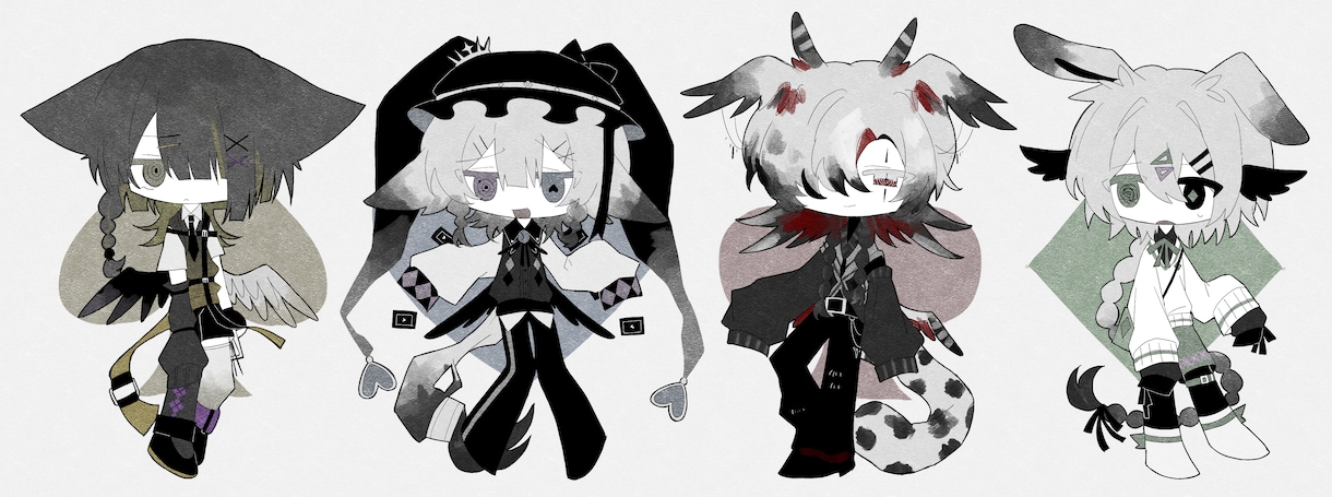 不穏・低彩度なミニキャラSDイラストをお描きします ✦グッズ制作・動画制作にご利用いただけるダークSDイラスト✦ イメージ3