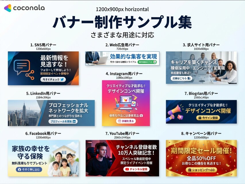 SNS・広告対応｜採用・求人向けバナーを作成します 伝えたい条件・魅力を、ひと目で伝わるバナーにします イメージ1