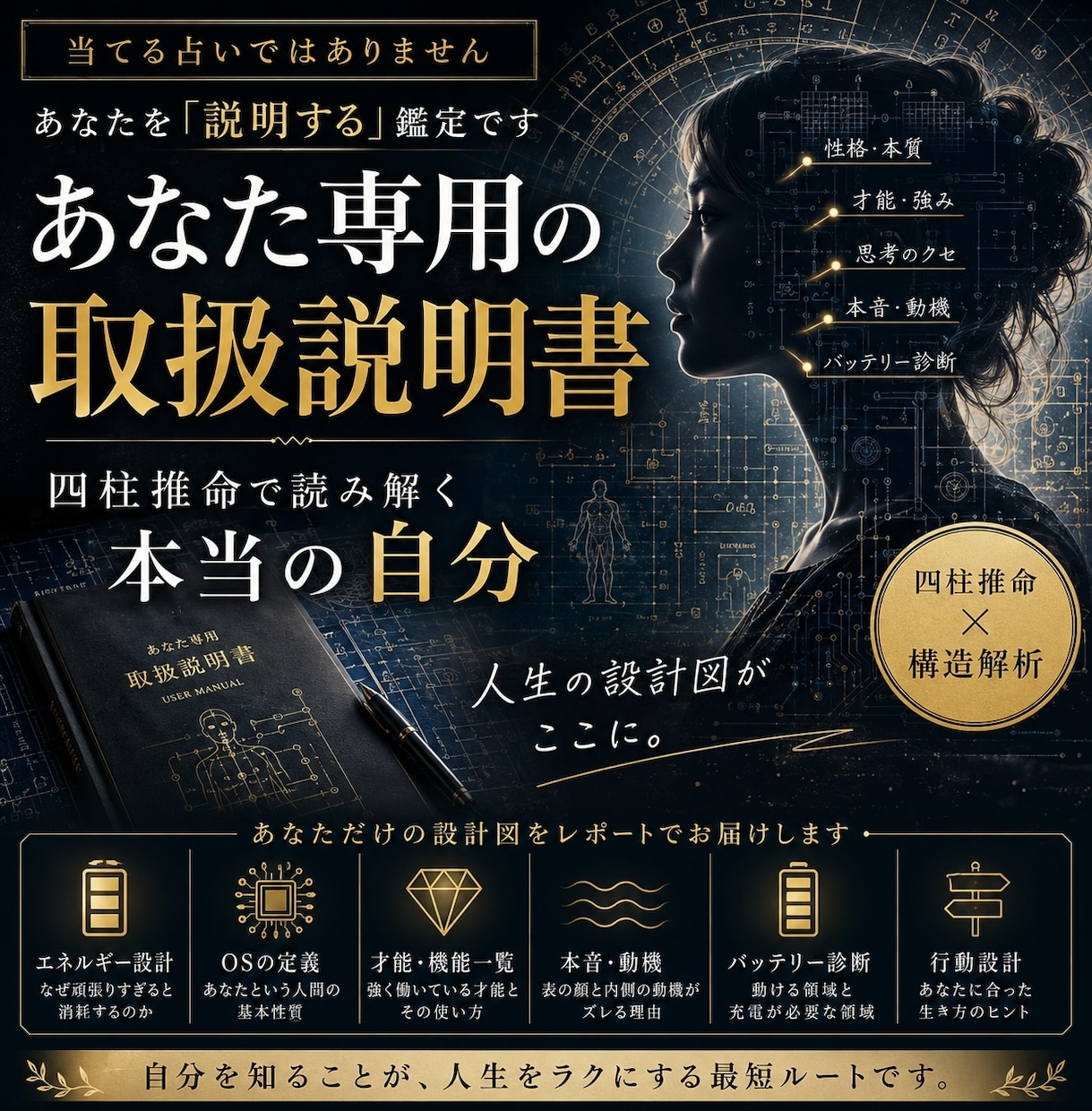 あなたの「取扱説明書」を四柱推命で作ります 当てる占いではありません。あなたを「説明する」鑑定です イメージ1