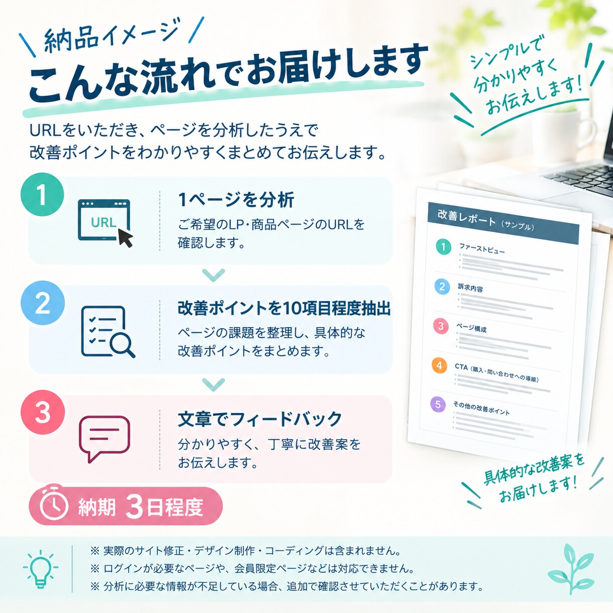 LP・商品ページの改善点をお伝えします CVR改善の視点でページを具体的に分析します イメージ4