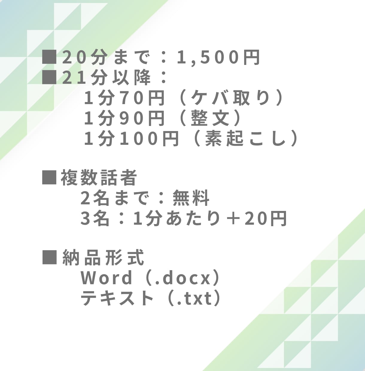 音声・動画の文字起こし、承ります １分70円から。話者3名までのテープ起こし イメージ2