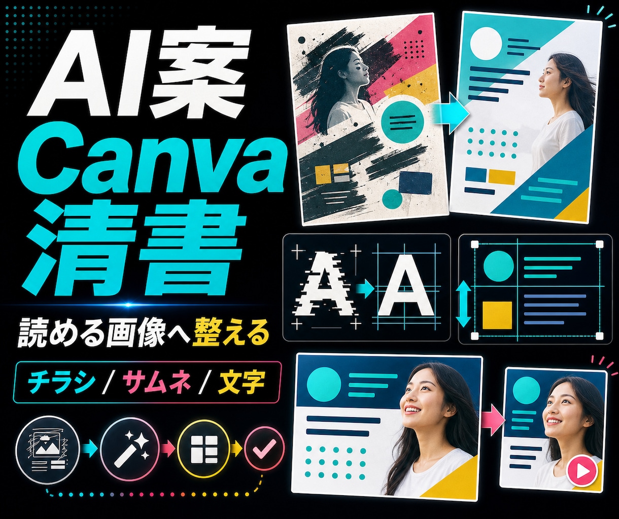 AIチラシサムネをCanva清書します AI案を読めるチラシやサムネ画像へ実用的に整えます イメージ1