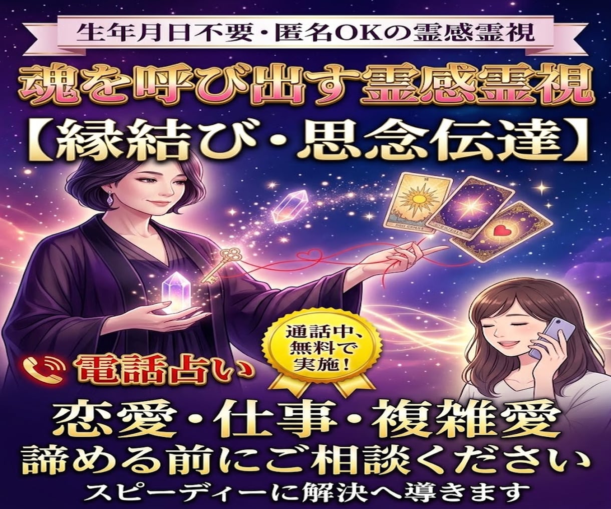霊感霊視鑑定と縁結び等のアドバイスで幸せに導きます 霊視による鑑定と縁結びや願望実現の調整を無料で実施します イメージ1