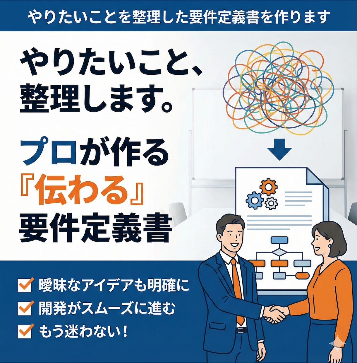 やりたいことを整理した要件定義書を作ります 依頼前に必須の要件整理を代行しエンジニアとの認識ズレを防げる イメージ1