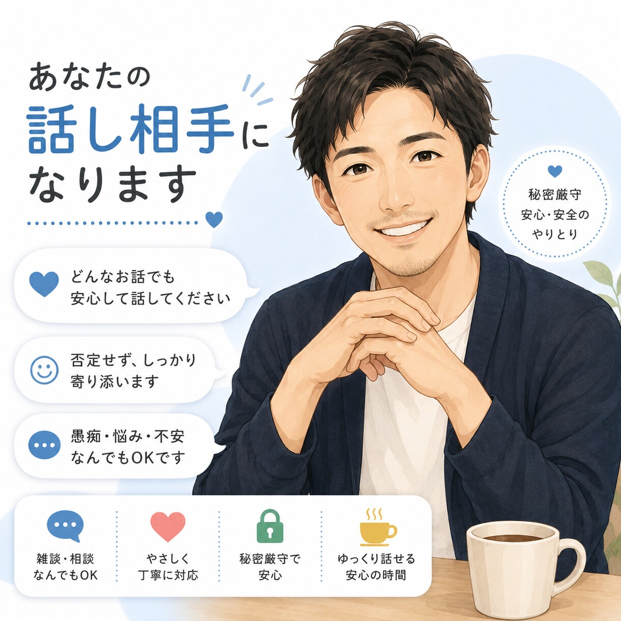 あなたの話を優しく寄り添ってお聞きします 誰にも言えないこと、言うか迷っていること イメージ1