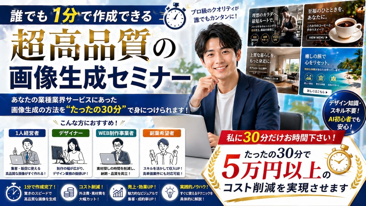 誰でも1分でバナー画像を生成する方法を教えます たったの30分で身につく画像生成スキル イメージ1