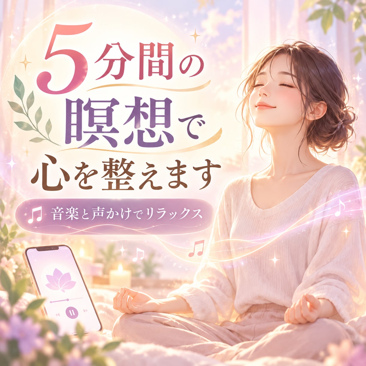 5分間の【瞑想】で心を整えます 眠る前や疲れた時に、声に合わせて深呼吸。リラックスできます。 イメージ1