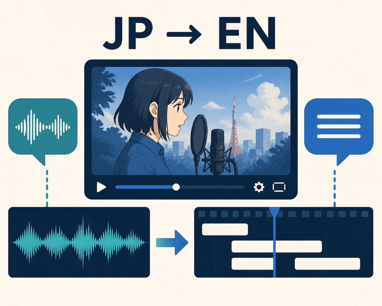 動画・音声を自然な英語字幕に翻訳します 翻訳・タイミング調整・SRT納品まで対応 イメージ1