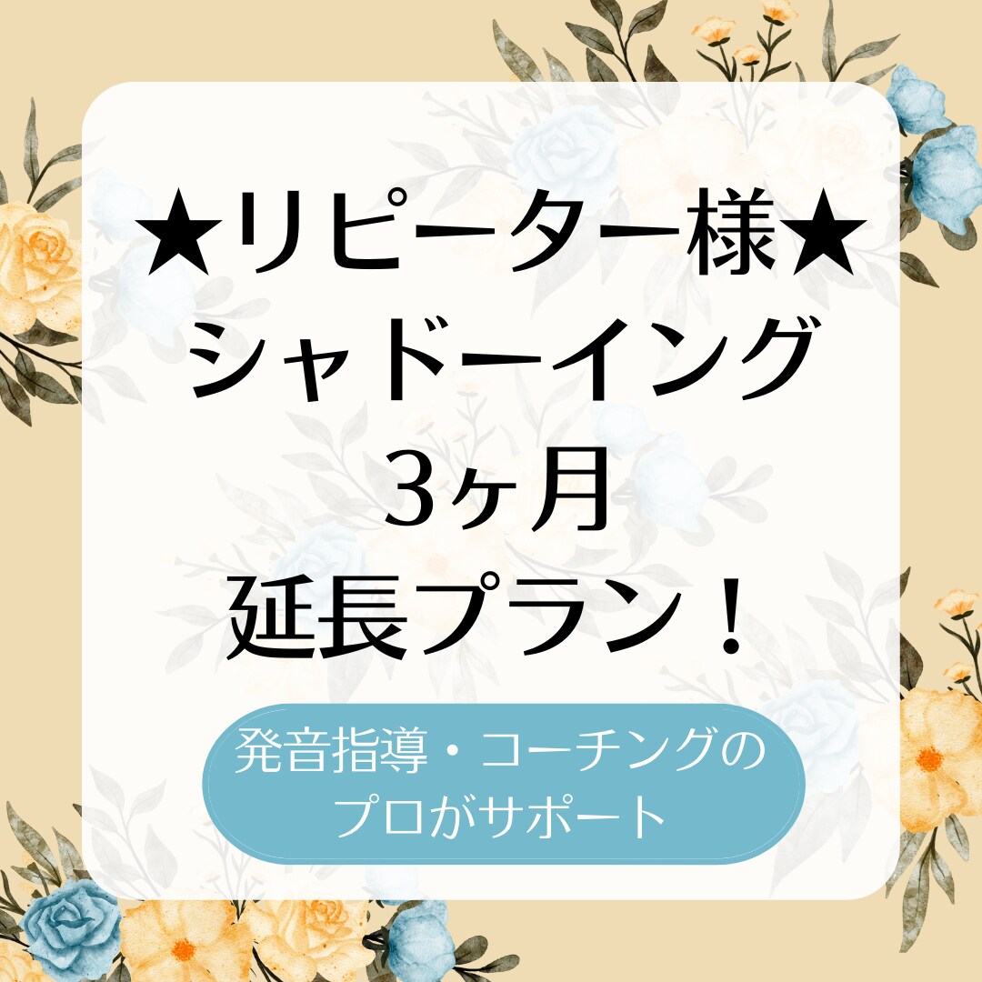 継続★シャドーイング3ヶ月延長してサポートします リピーター様専用！お試しプランから継続ご希望の方に♪ イメージ1