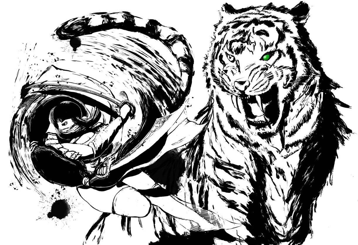 墨絵風、筆風タッチのイラスト描きます 墨絵風、筆描き風の動きのあるタッチで目を惹きます イメージ4