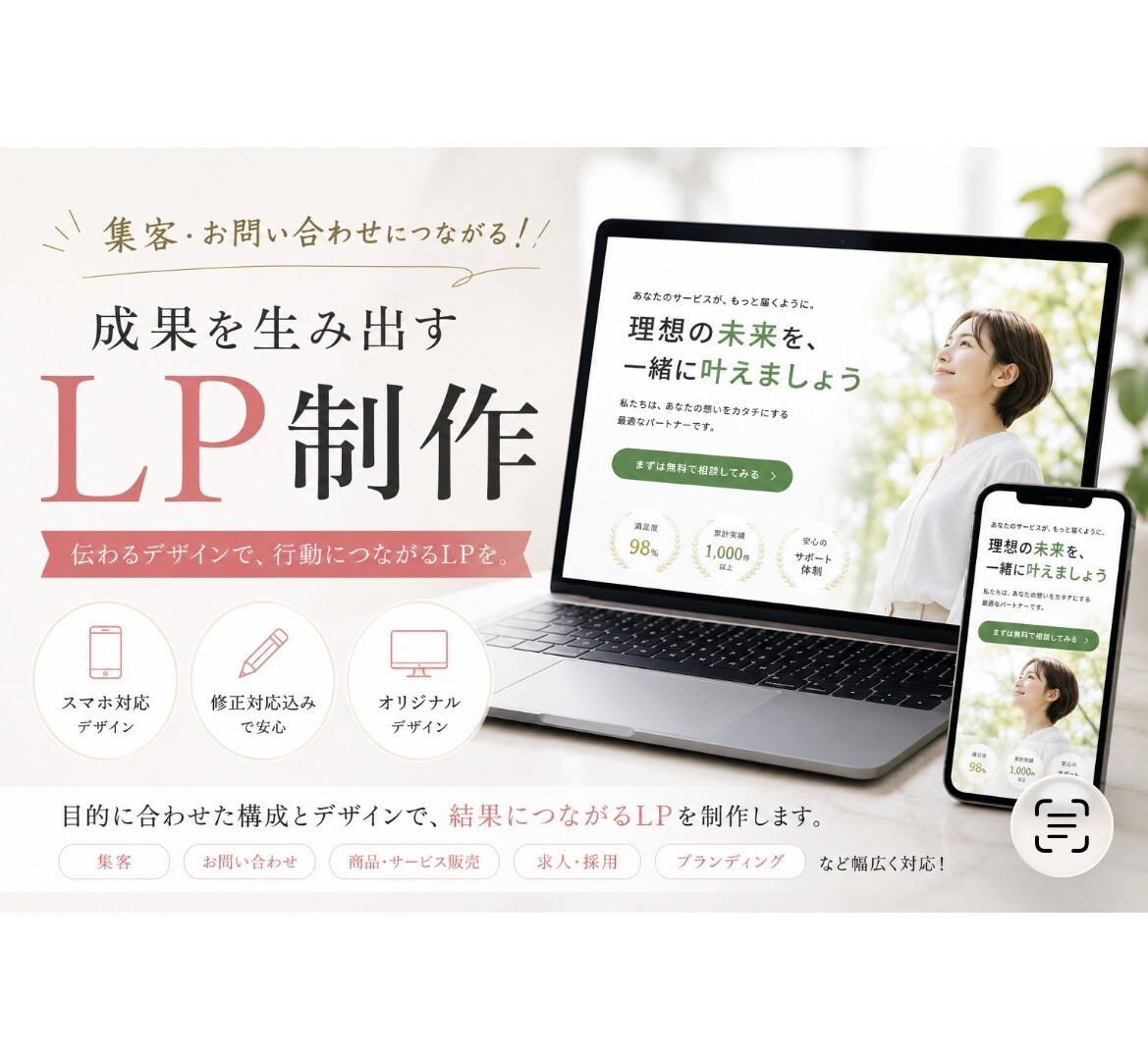 集客につながるLPを制作します 女性目線のデザインで、想いと魅力が伝わるLPを制作します イメージ1